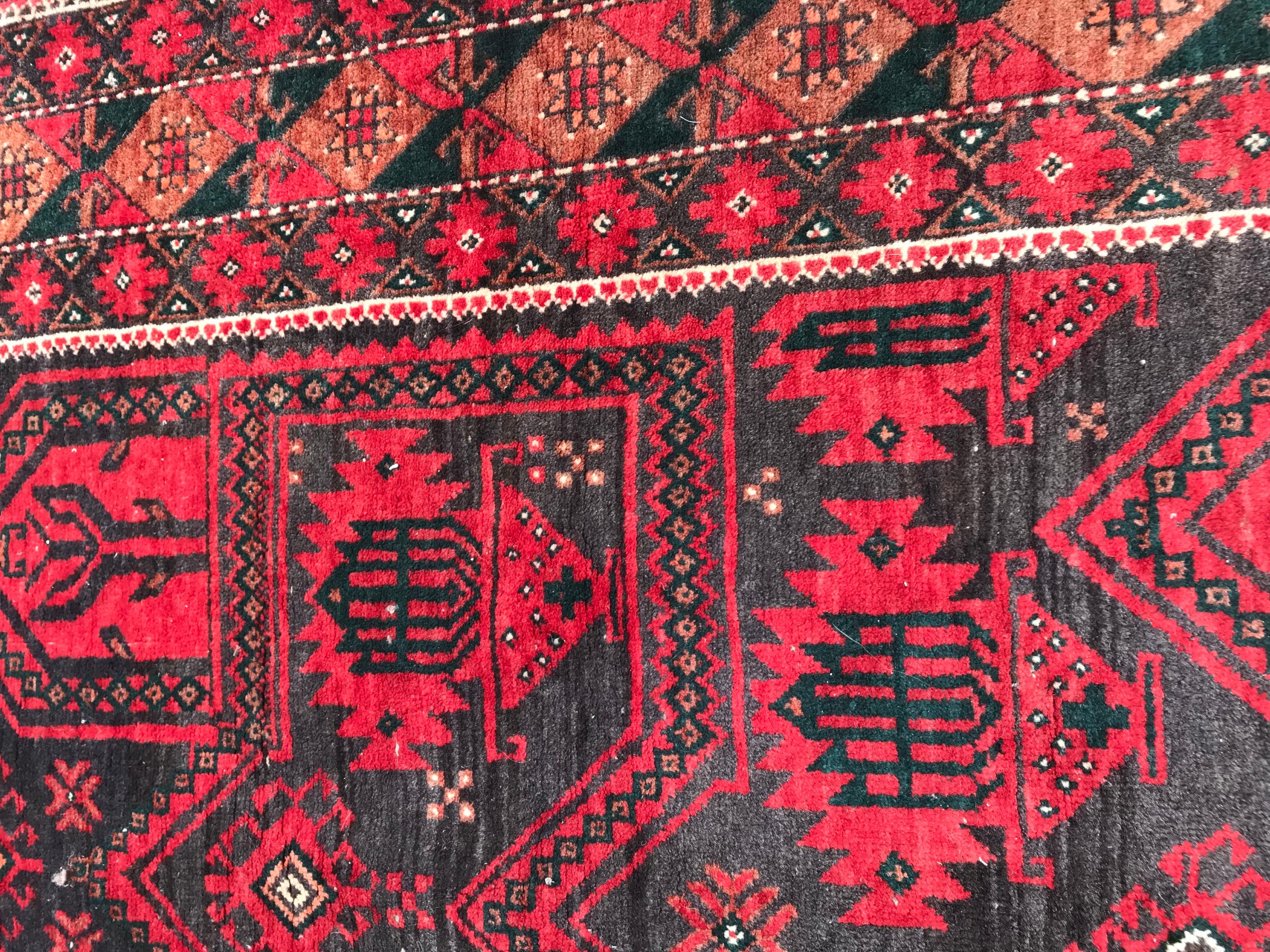 Hand-Knotted Bobyrug’s Beautiful Vintage Afghan Balutch Rug For Sale