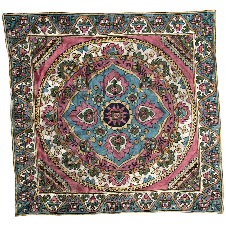 Beautiful Vintage Armenian Hand Embroidered Table Cloth For Sale at 1stDibs
