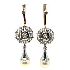 Beautiful Vintage Art Deco 14K Yellow/ White Gold Diamond and Pearl Earrings.