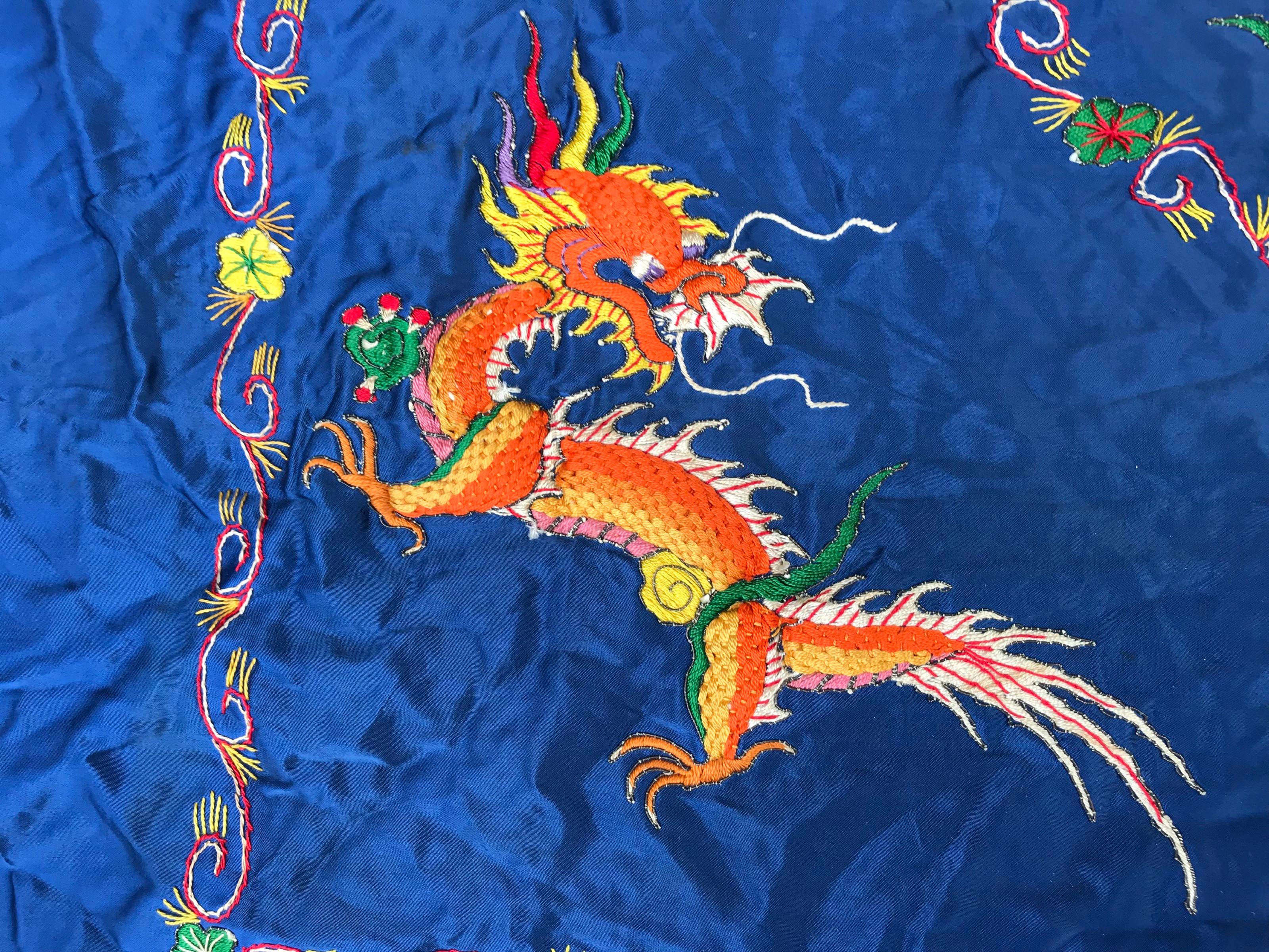 Chinoiserie Beautiful Vintage Asian Dragon Embroidery For Sale