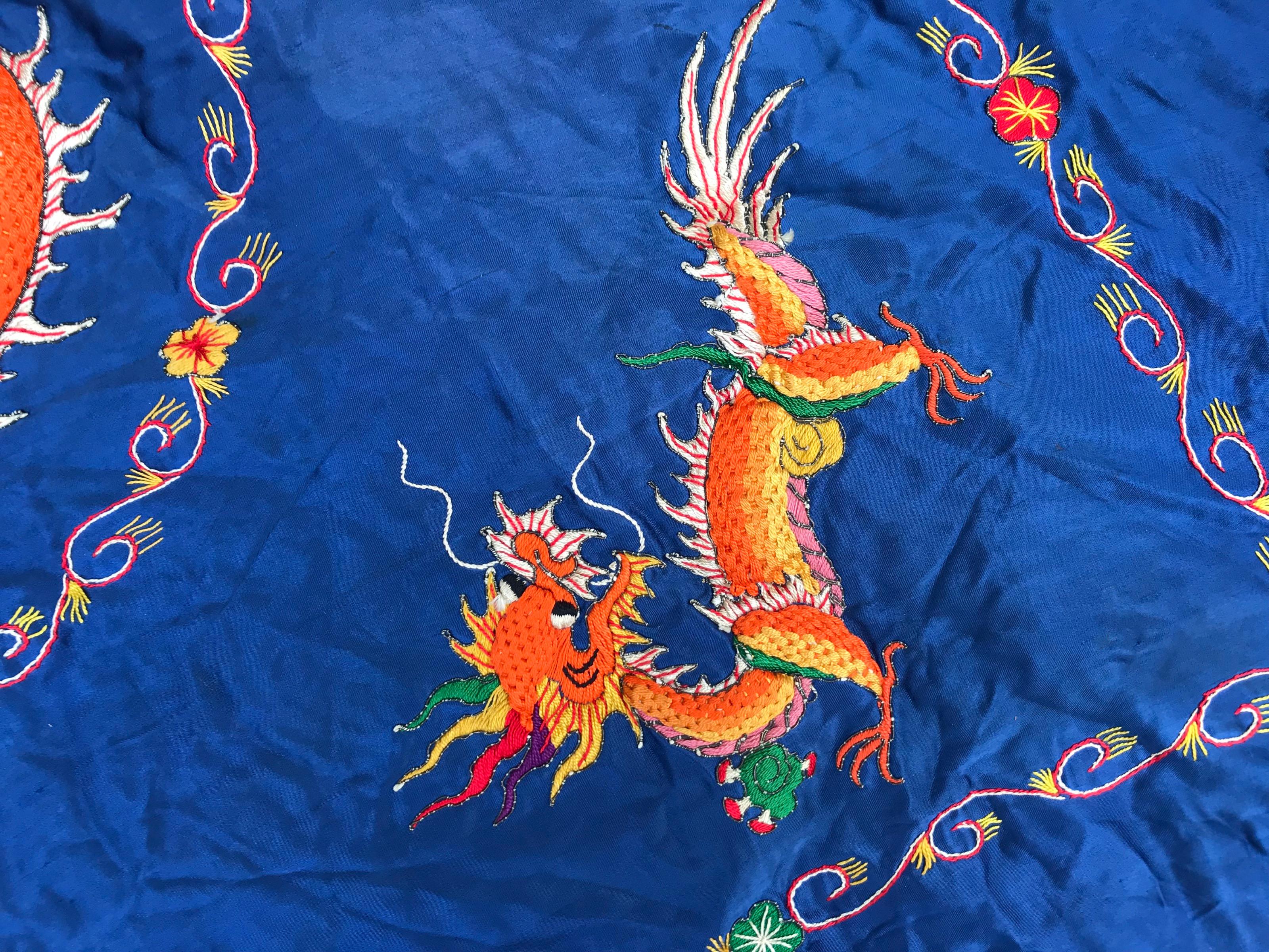 Indonesian Beautiful Vintage Asian Dragon Embroidery For Sale