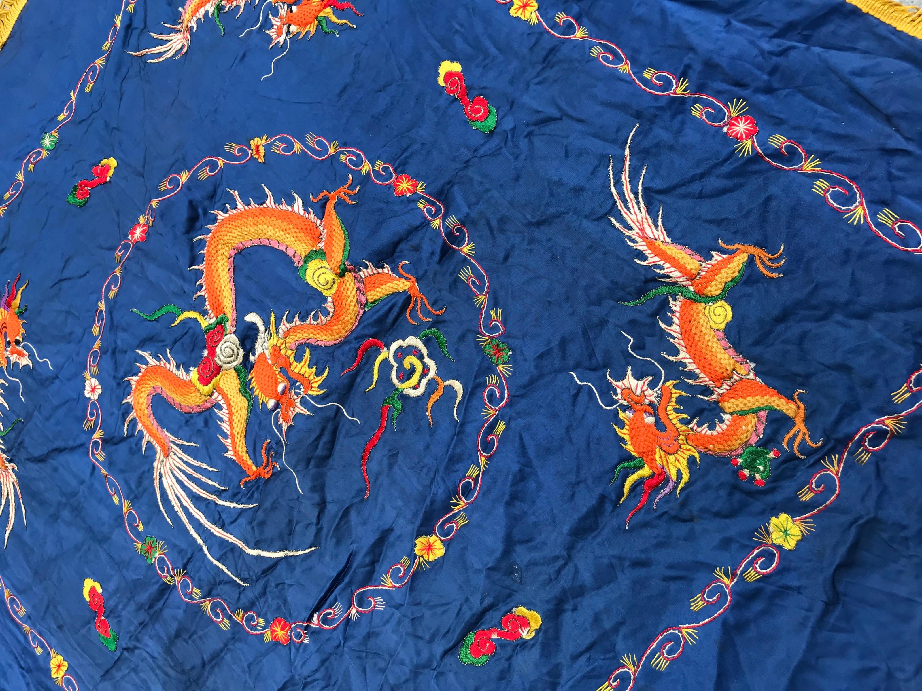 Embroidered Beautiful Vintage Asian Dragon Embroidery For Sale