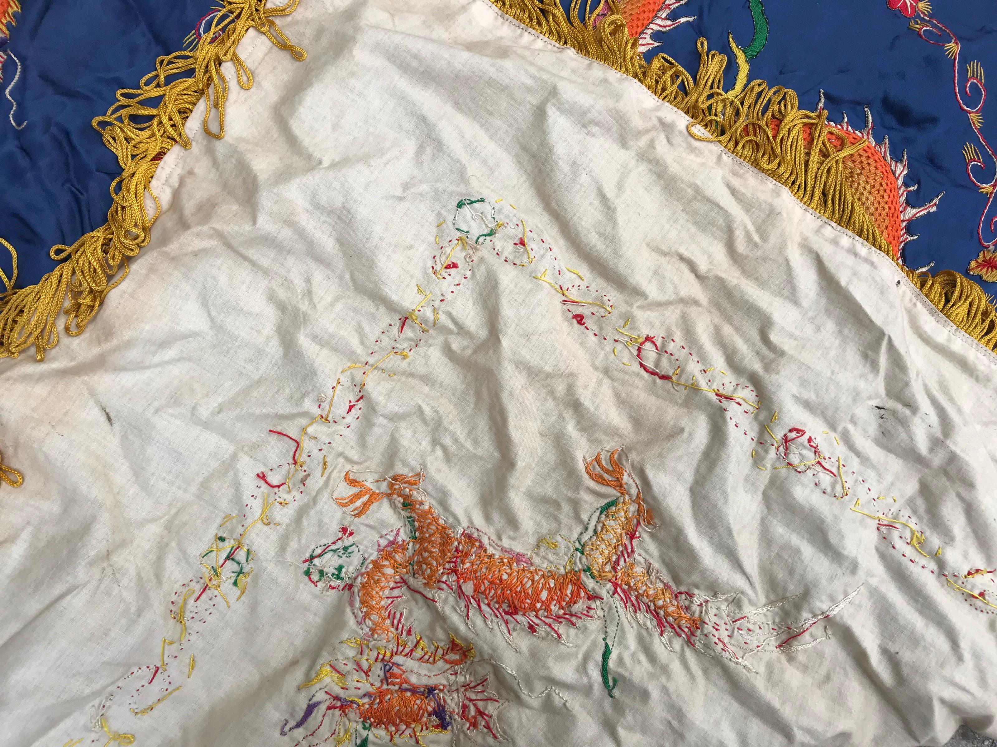 20th Century Beautiful Vintage Asian Dragon Embroidery For Sale