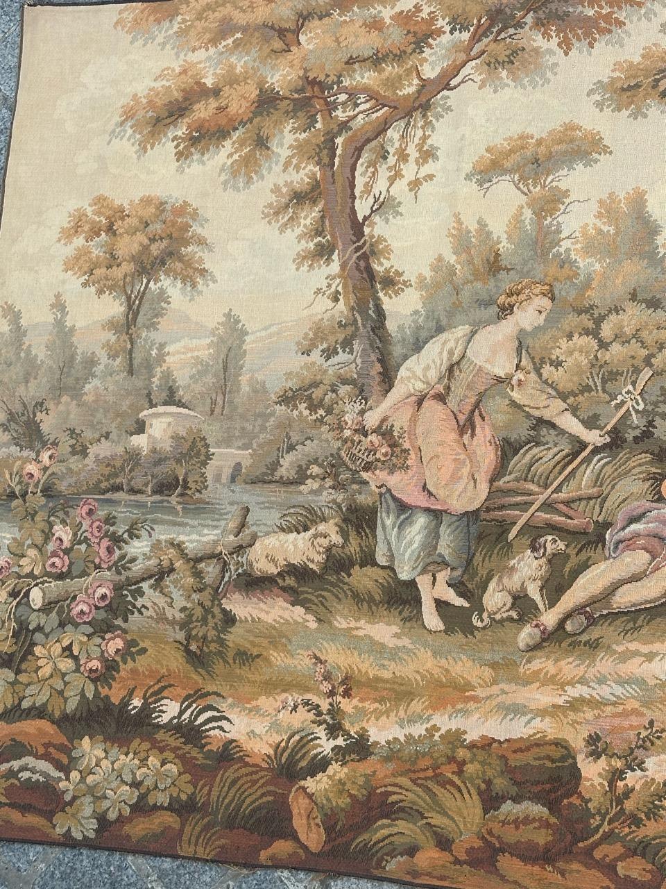 Schöner französischer Jacquard-Wandteppich im Aubusson-Stil im Vintage-Stil (Maschinell gefertigt) im Angebot