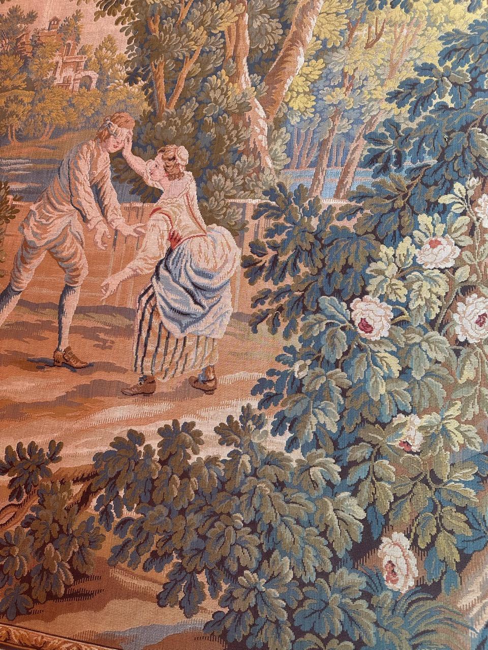 Machine-Made Bobyrug’s Beautiful Vintage Aubusson Style French Jaquar Tapestry  For Sale