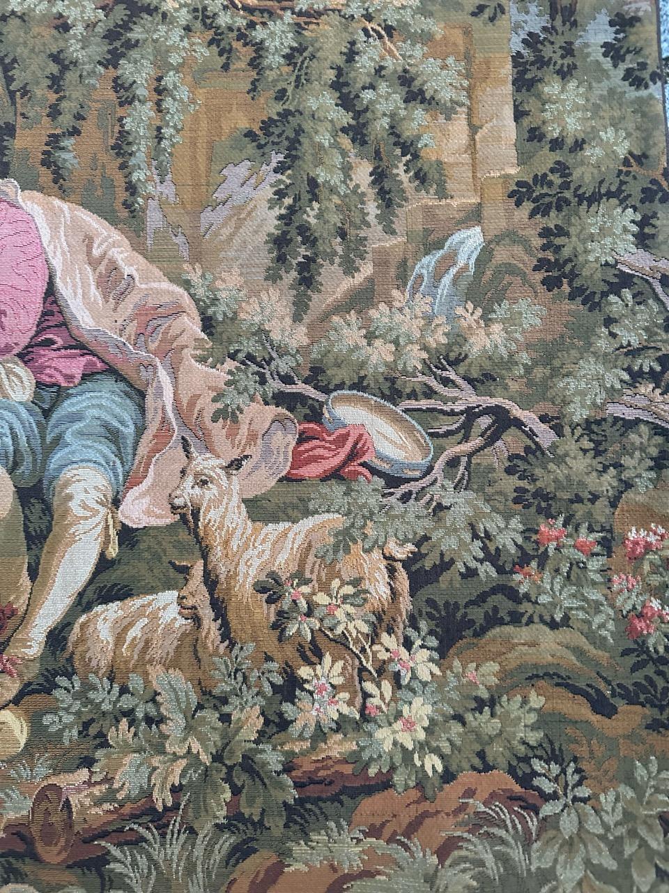 Machine-Made Bobyrug’s Beautiful vintage Aubusson style French Jacquard tapestry  For Sale