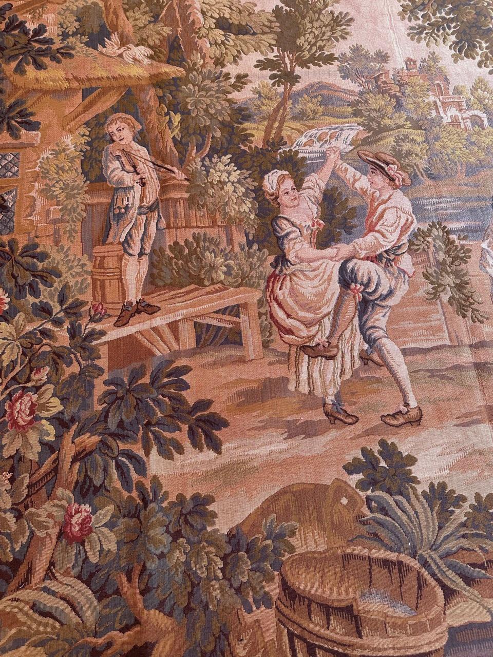 Bobyrug’s Beautiful Vintage Aubusson Style French Jaquar Tapestry  In Good Condition For Sale In Saint Ouen, FR