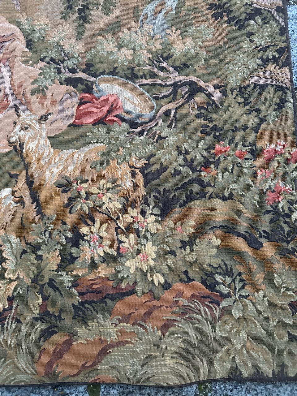 Bobyrug’s Beautiful vintage Aubusson style French Jacquard tapestry  In Good Condition For Sale In Saint Ouen, FR