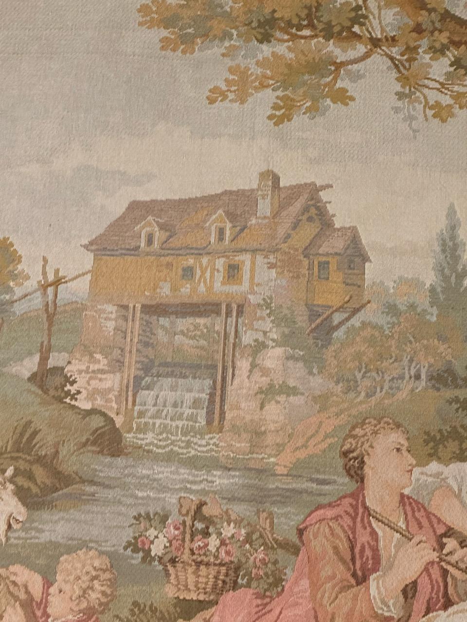 Bobyrug's Schöne Vintage Aubusson Stil Französisch Jaquar Wandteppich (Wolle) im Angebot