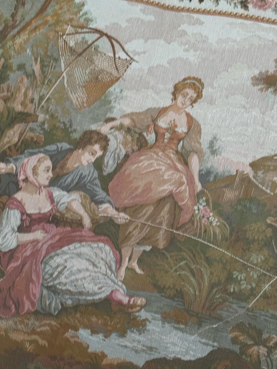 Wool Bobyrug’s Beautiful Vintage Aubusson Style French Jaquar Tapestry For Sale