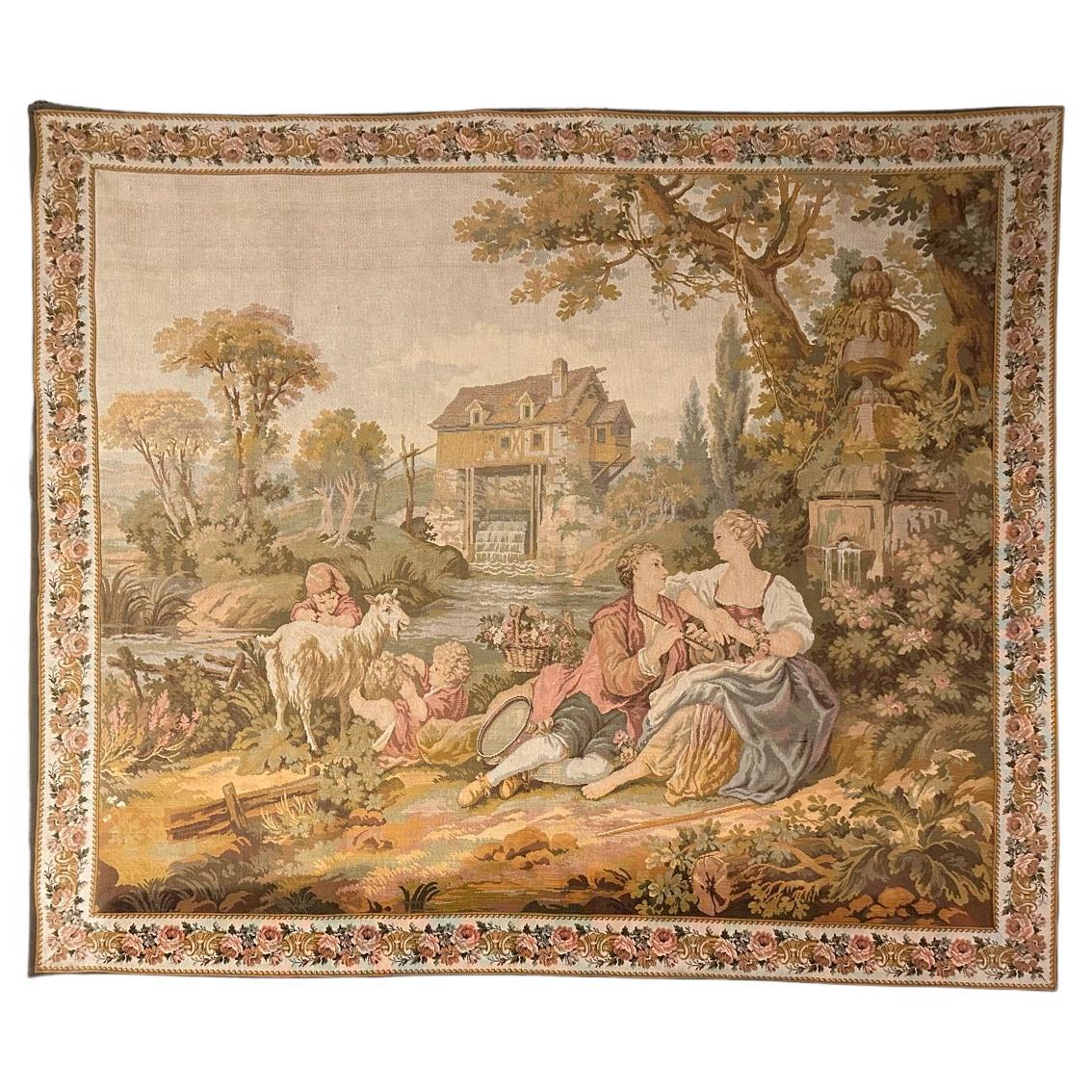 Bobyrug’s Beautiful Vintage Aubusson Style French Jaquar Tapestry For Sale