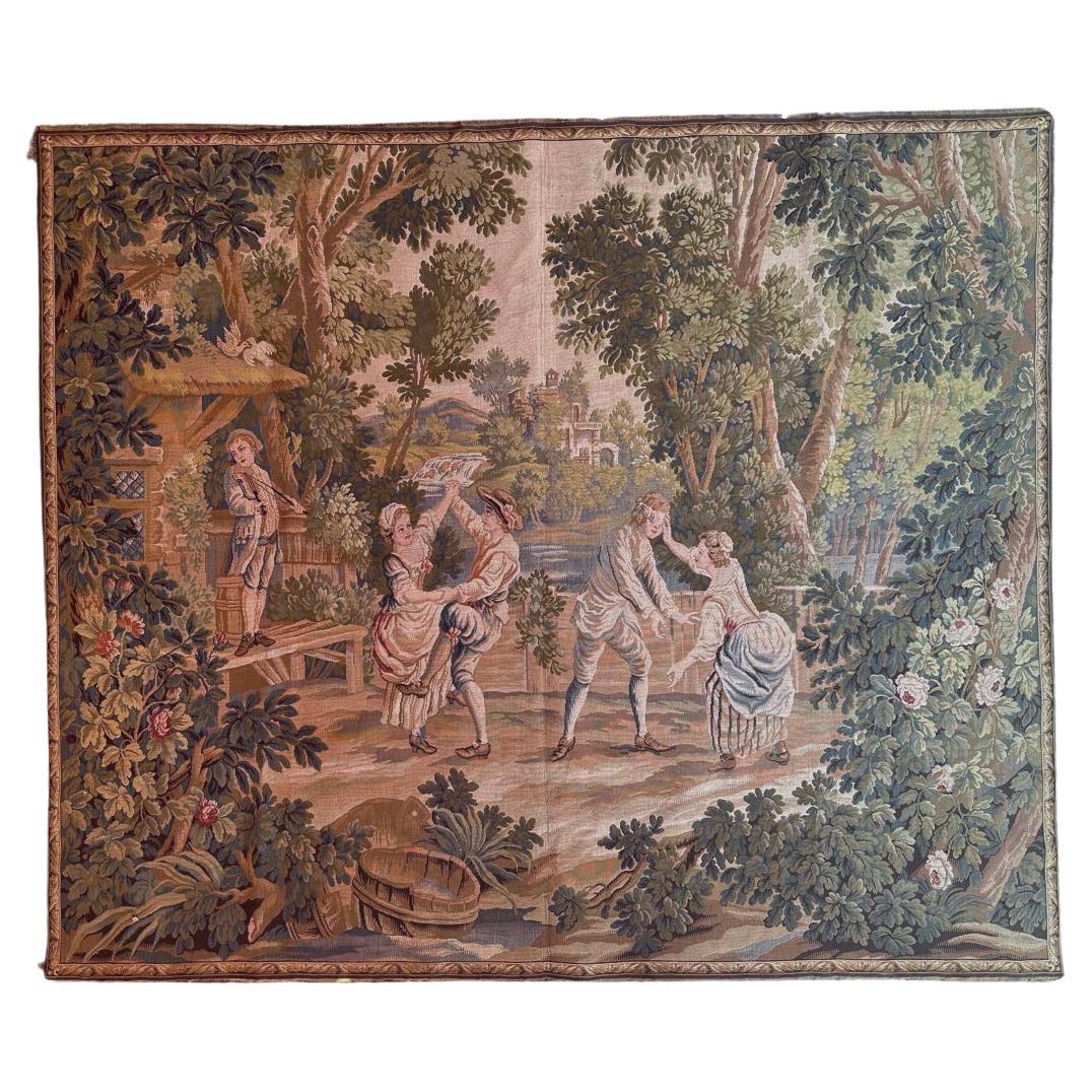 Bobyrug’s Beautiful Vintage Aubusson Style French Jaquar Tapestry  For Sale