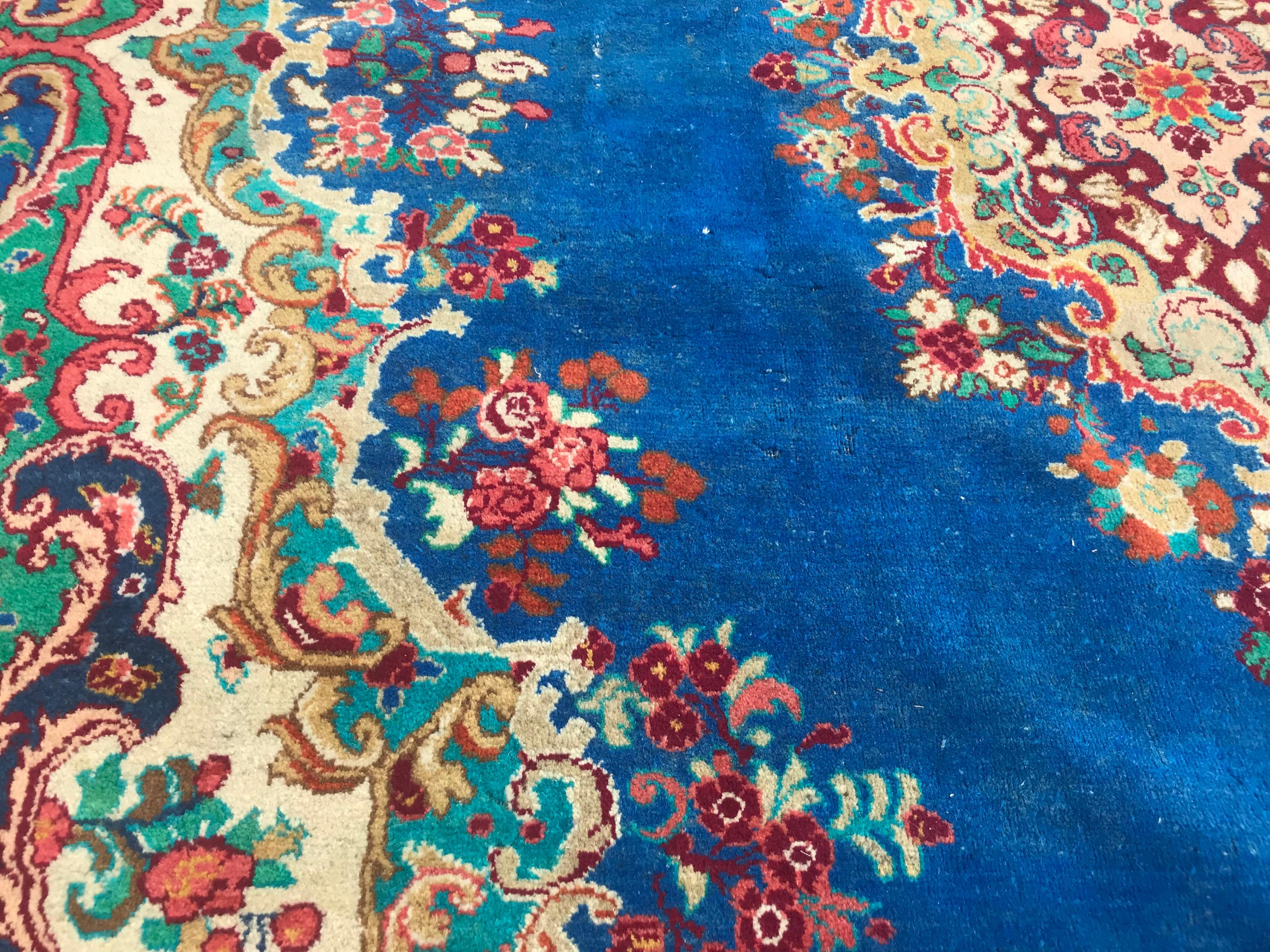 Asian Bobyrug’s Beautiful Vintage Blue Mahal Rug For Sale
