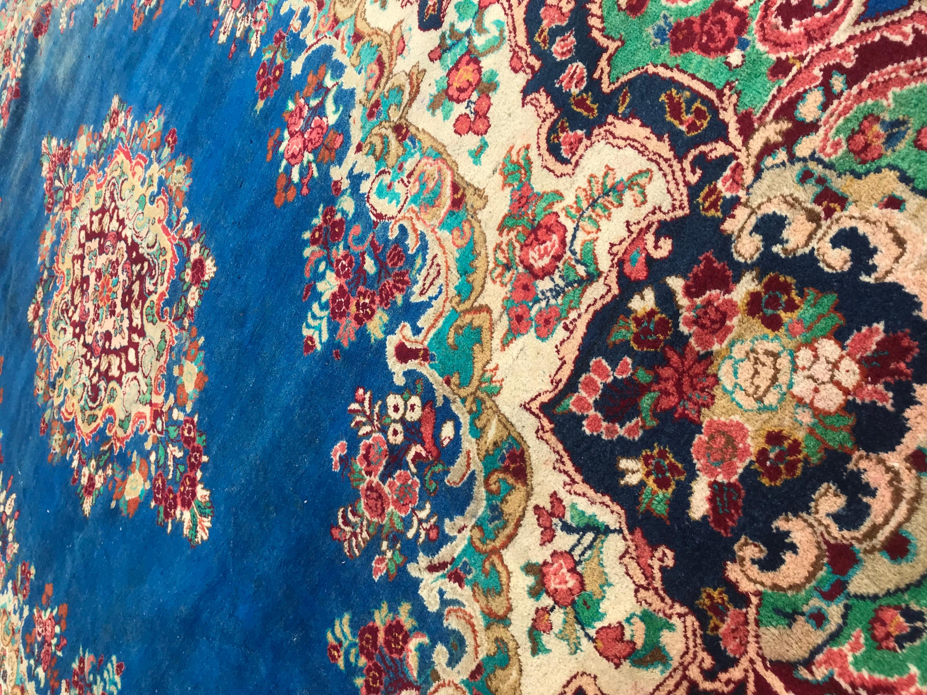 Hand-Knotted Bobyrug’s Beautiful Vintage Blue Mahal Rug For Sale