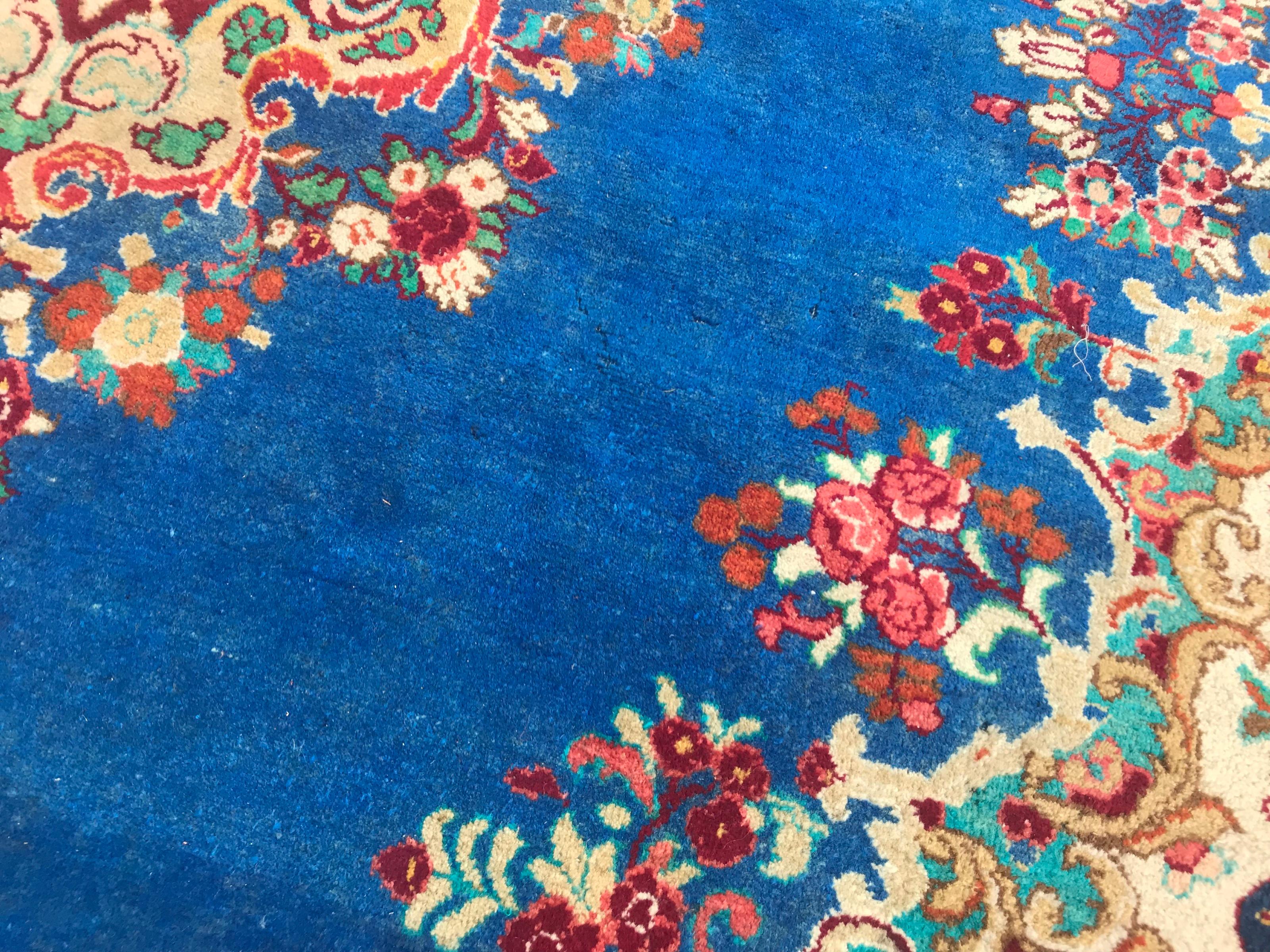 20th Century Bobyrug’s Beautiful Vintage Blue Mahal Rug For Sale