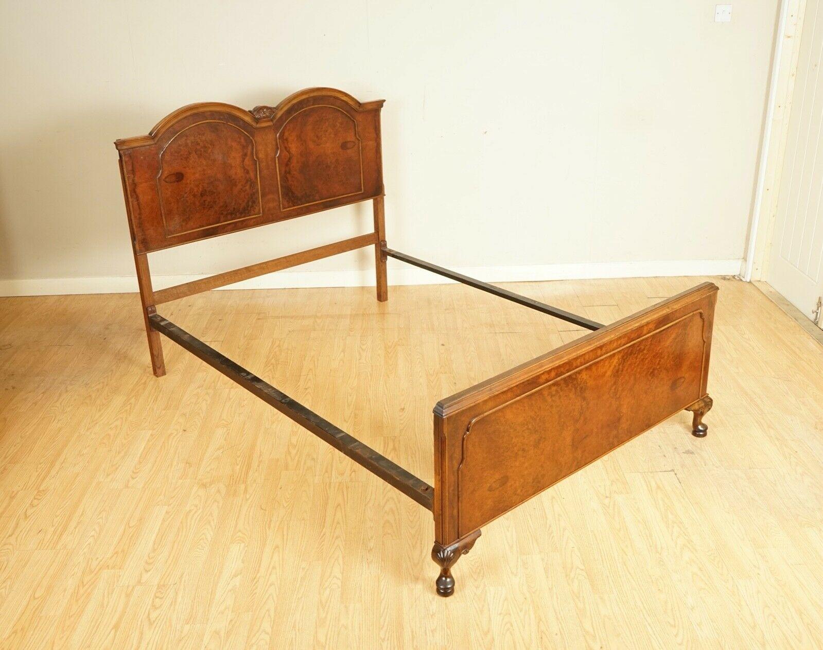 We are delighted to offer this beautiful vintage burr walnut double bed frame.

A stunning very good quality and solid bed, there are signs of age and wear which you will find with vintage and antique furniture.

There is a small piece of wood