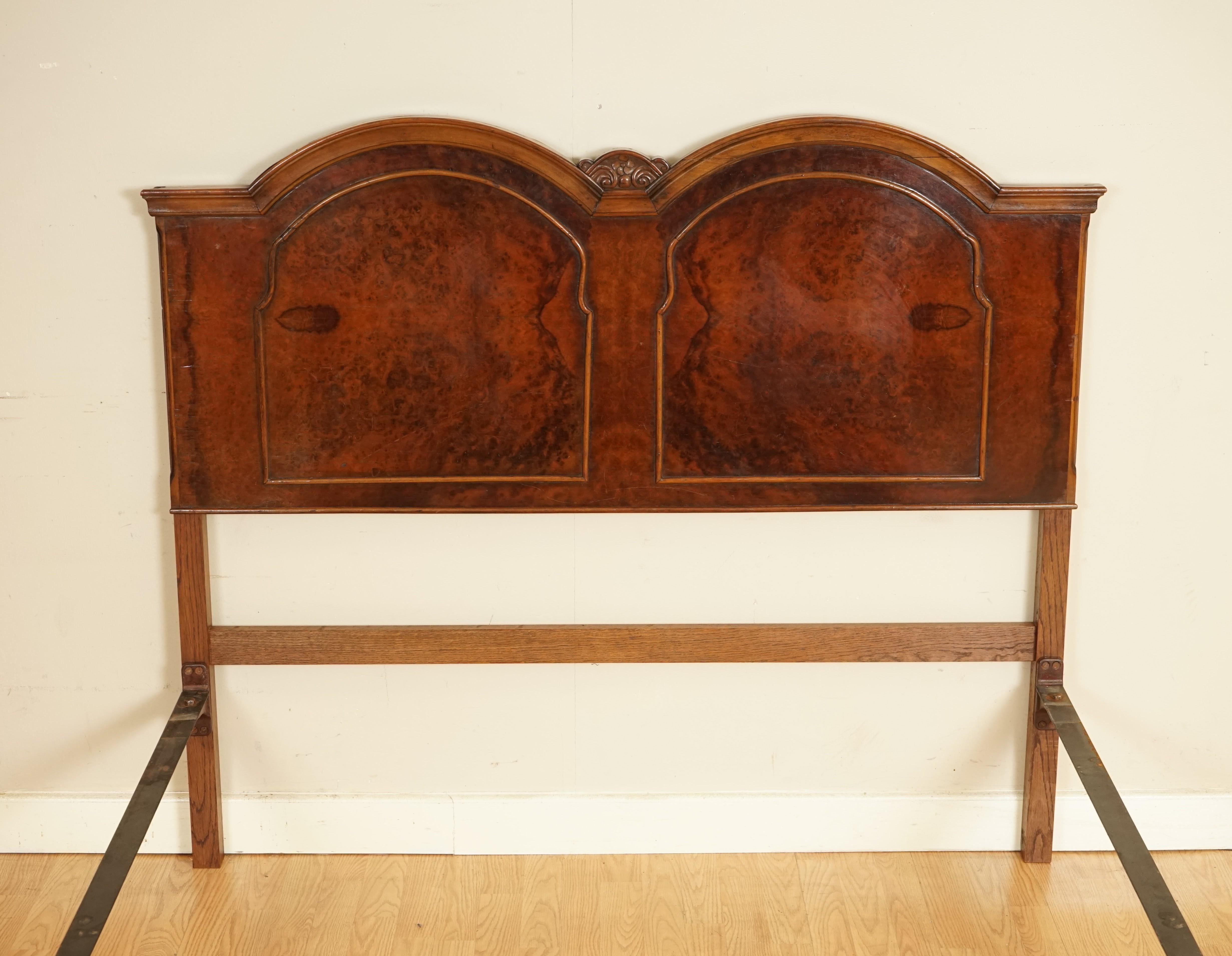 British Beautiful Vintage Burr Walnut Double Queen Anne Bed Frame