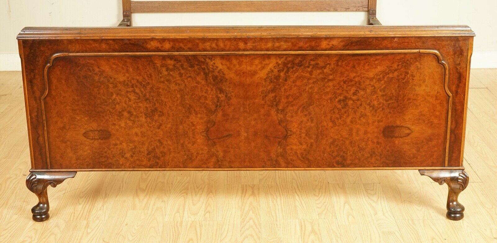 Hand-Crafted Beautiful Vintage Burr Walnut Double Queen Anne Bed Frame
