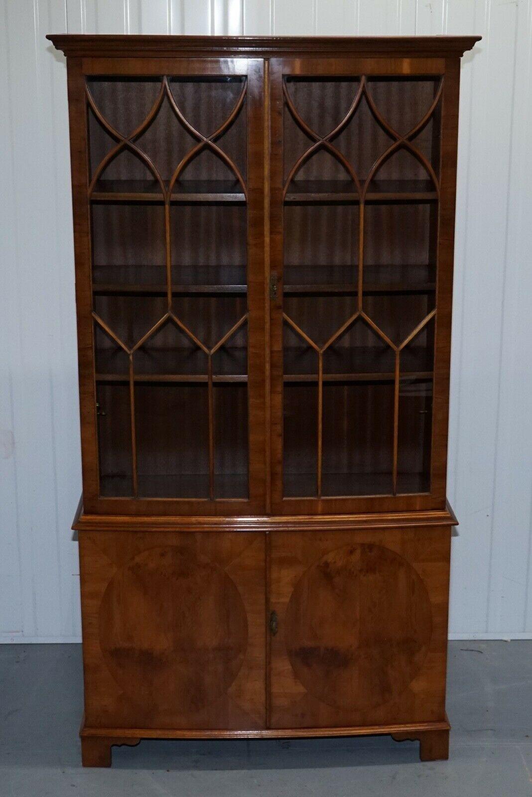Hand-Crafted Beautiful Vintage Burr Yew Wood Display Cabinet with Shelves
