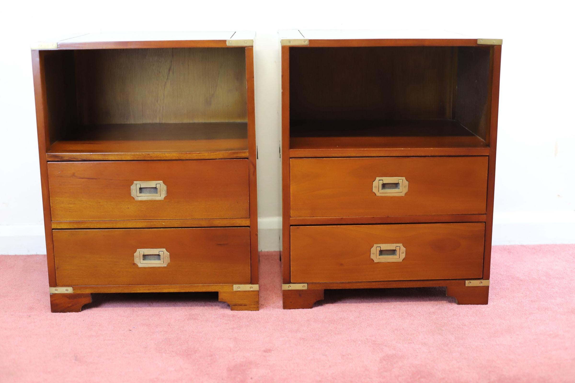 British Beautiful Vintage Campaign Style Nightstands For Sale