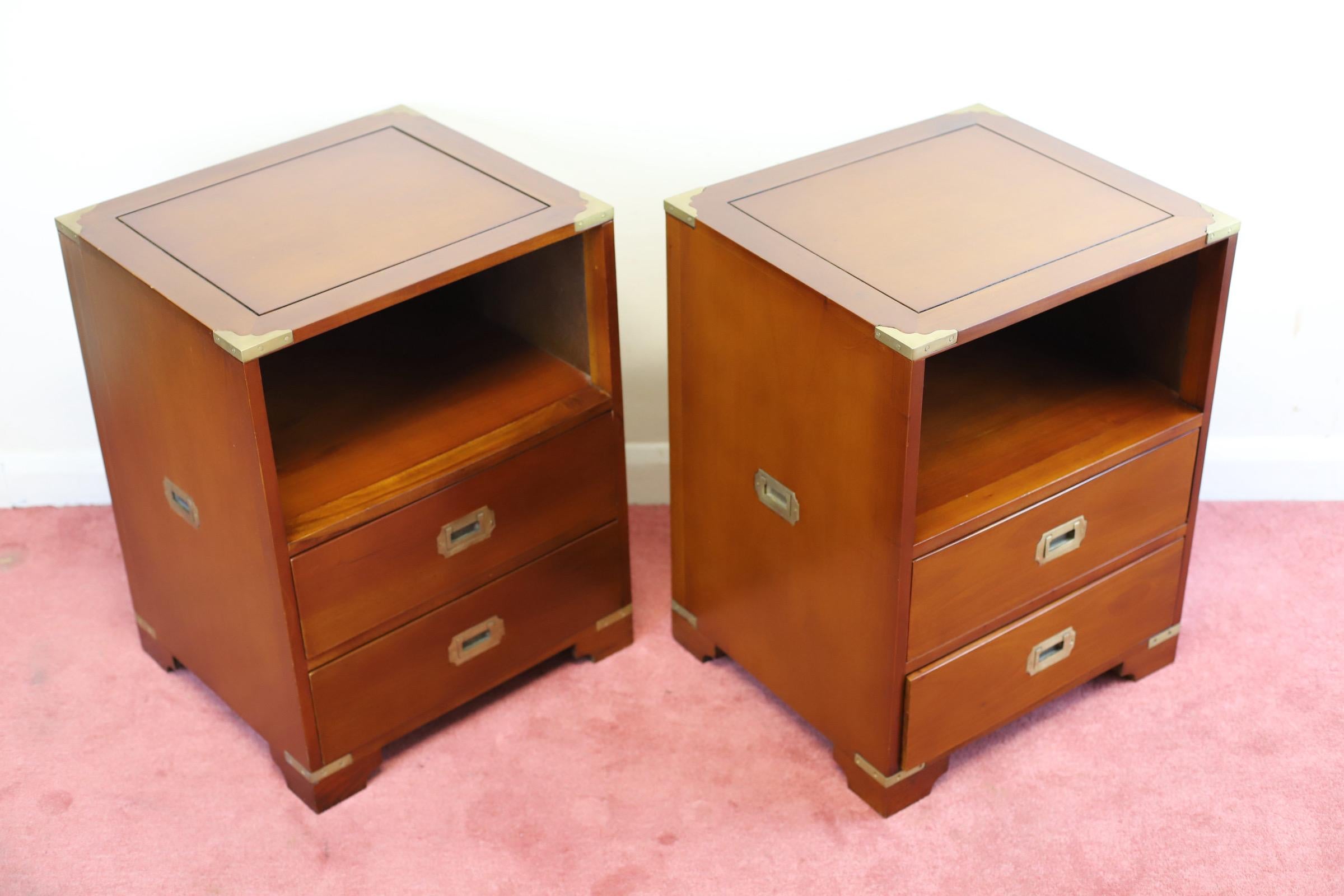 Hand-Crafted Beautiful Vintage Campaign Style Nightstands For Sale