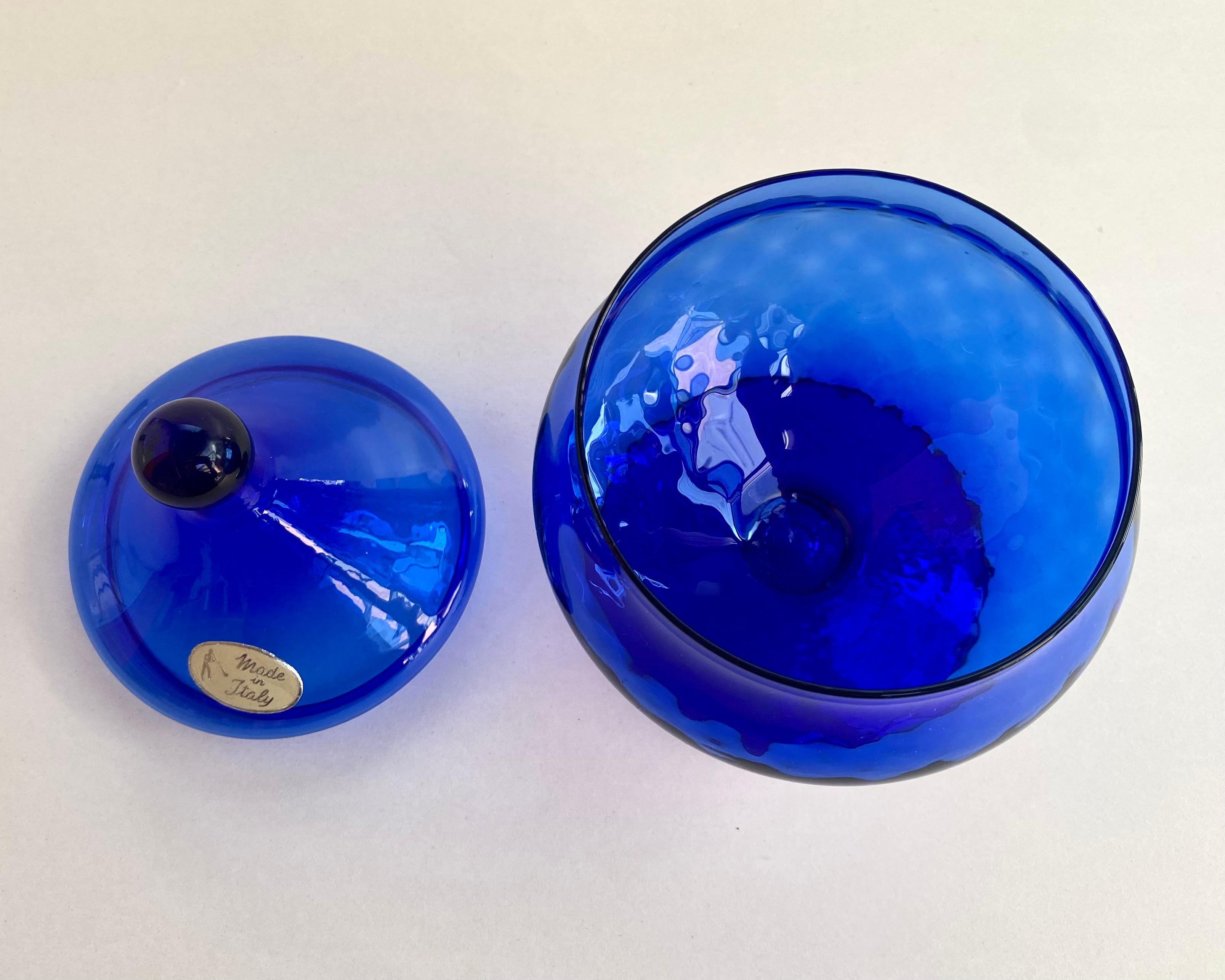 blue glass candy dish vintage