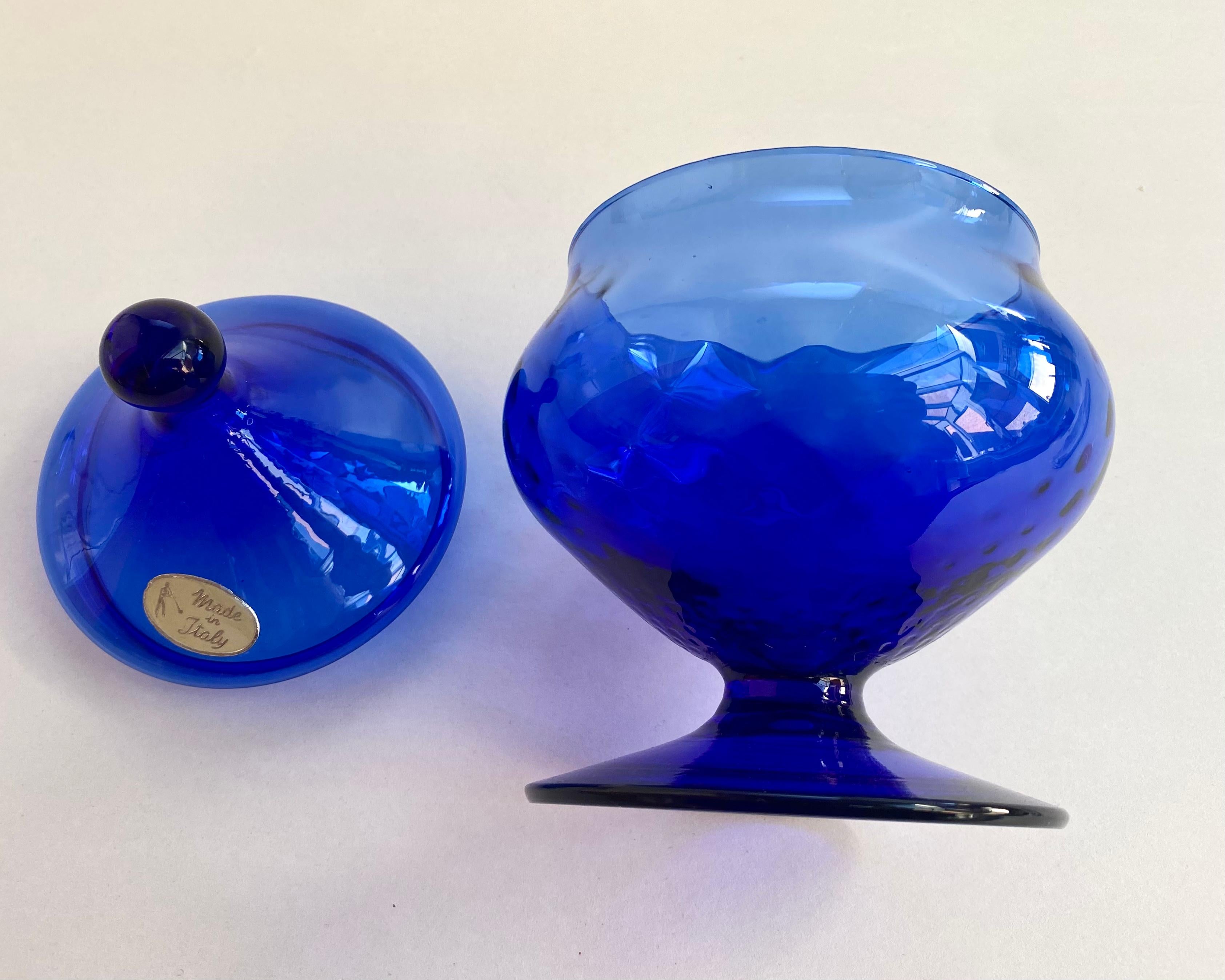 vintage blue glass candy dish