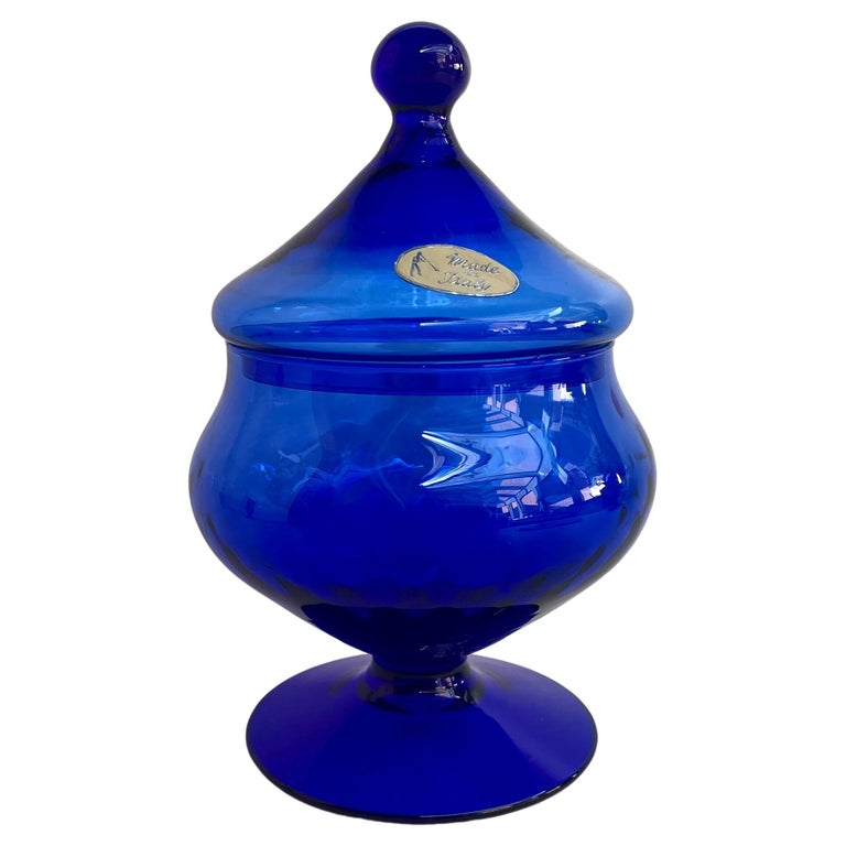 Beautiful Vintage Candy Bowl With Lid In Cobalt Blue Glass, Italy, 1970s For Sale at 1stDibs
