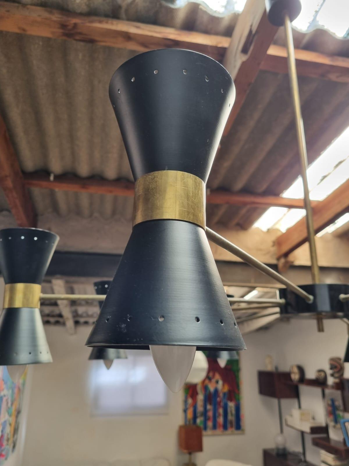 Brass Beautiful Vintage Ceiling Lamp in the Style of Sarfatti Stilnovo, Italy, 1950s For Sale