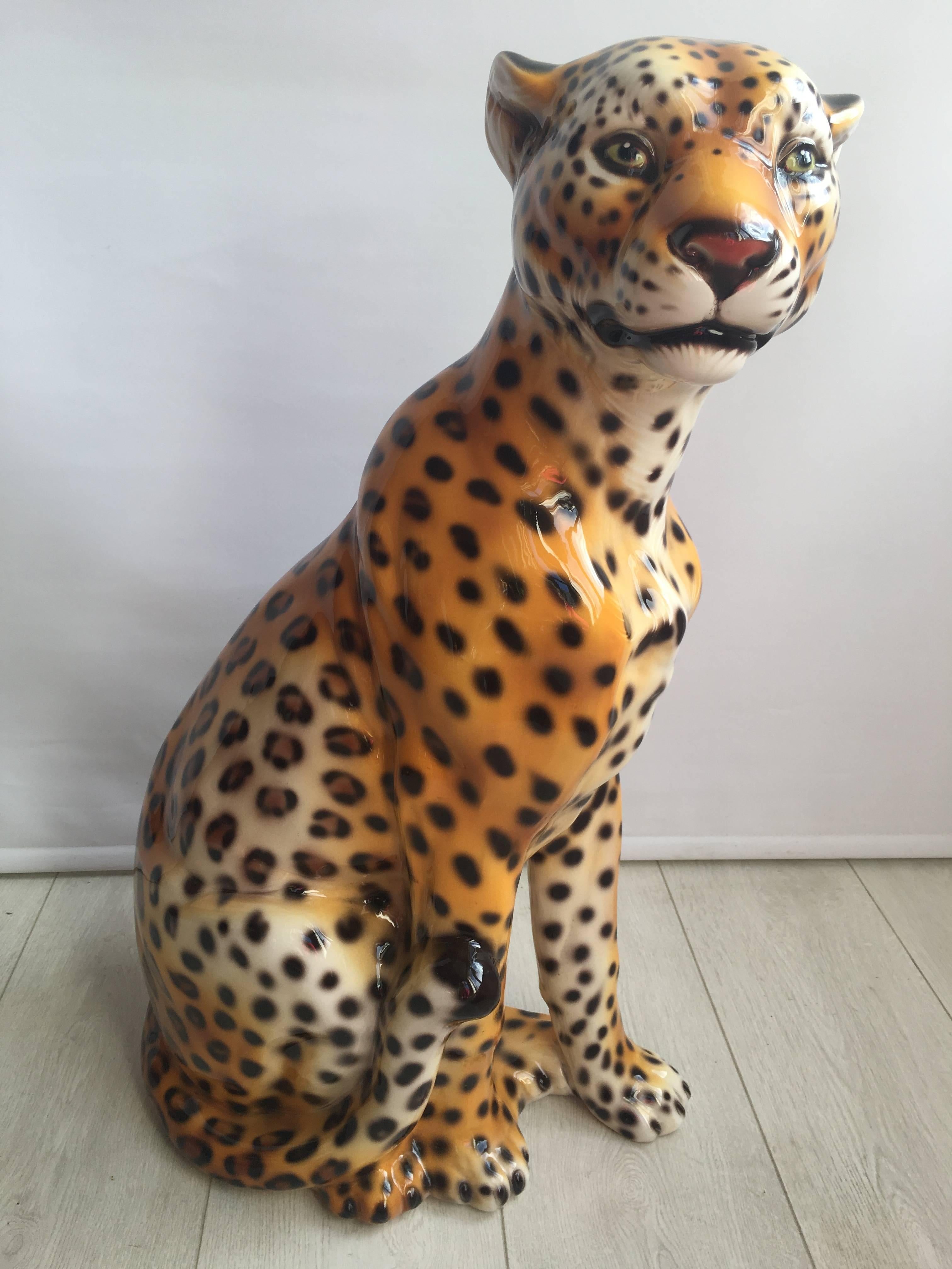 Hollywood Regency Beautiful Vintage Ceramic Leopard For Sale