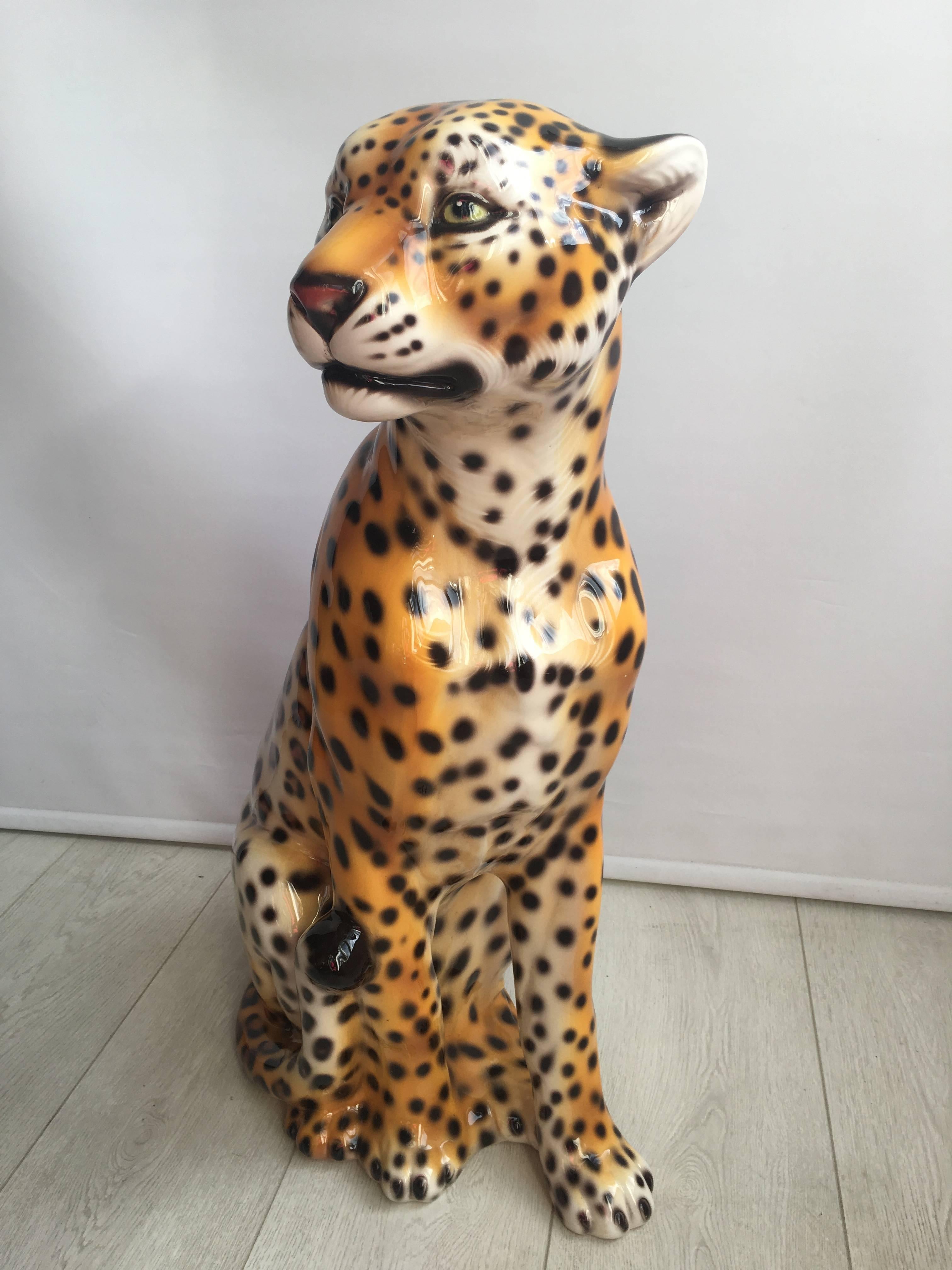 Late 20th Century Beautiful Vintage Ceramic Leopard For Sale
