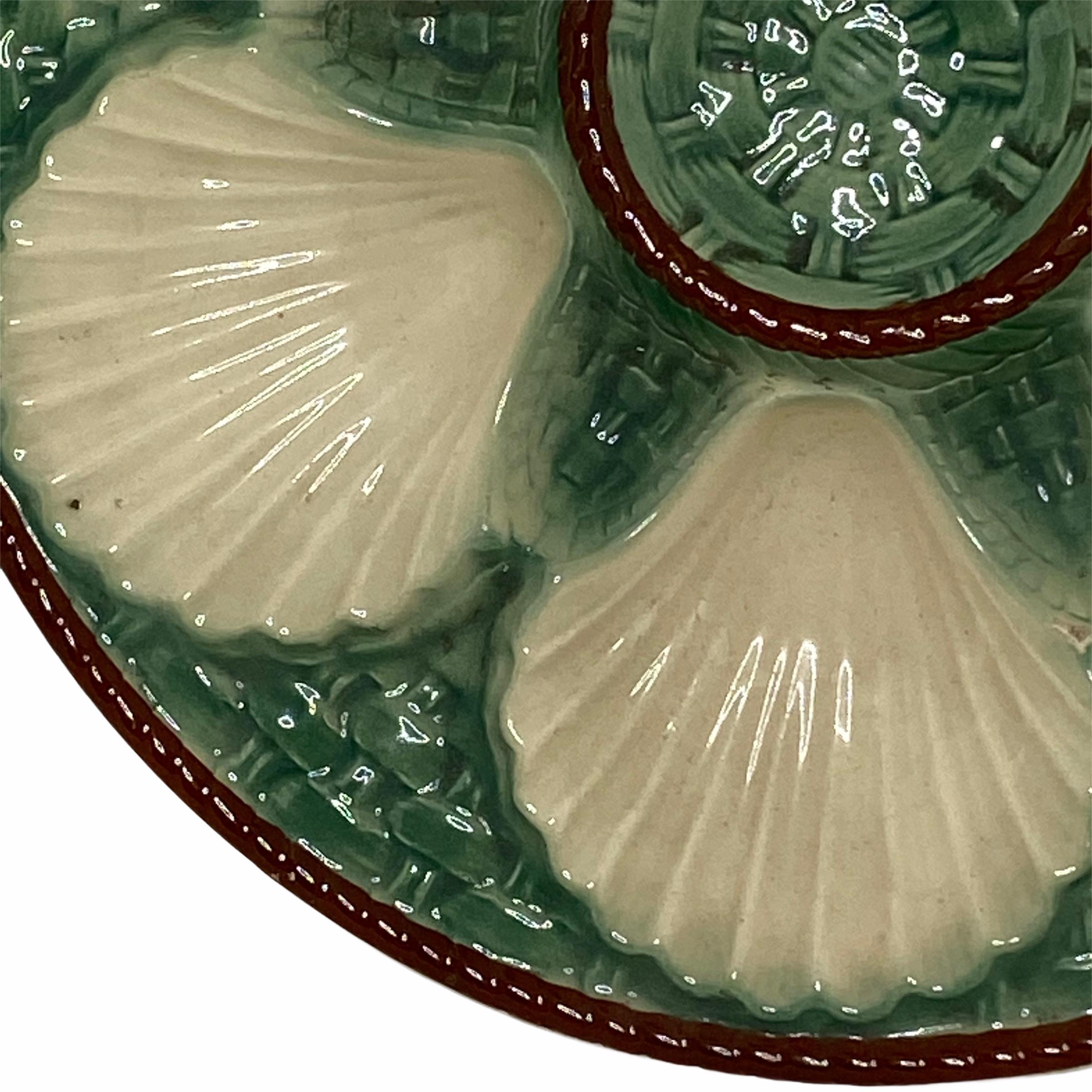 Mid-Century Modern Beautiful Vintage Ceramic Majolica Oyster Plate, French France