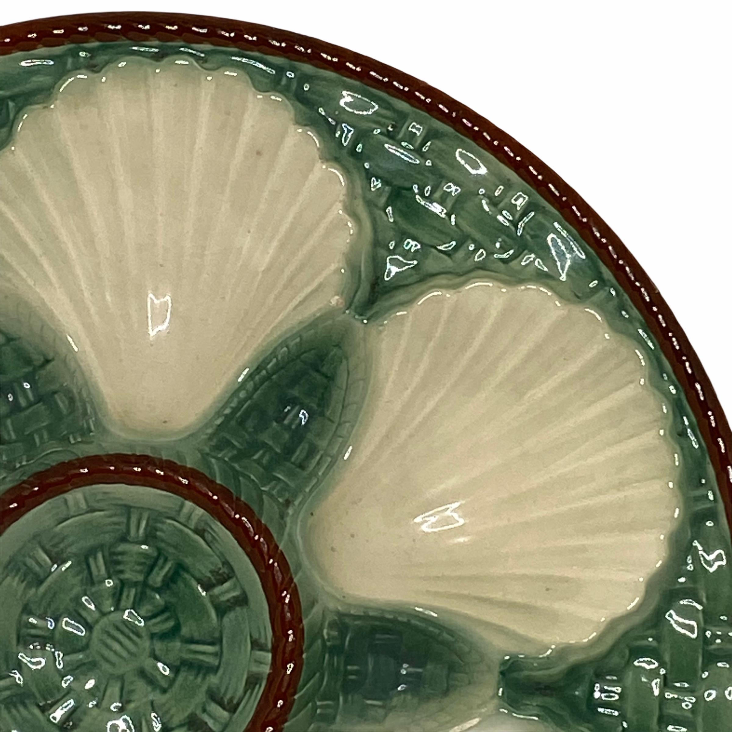 Mid-20th Century Beautiful Vintage Ceramic Majolica Oyster Plate, French France