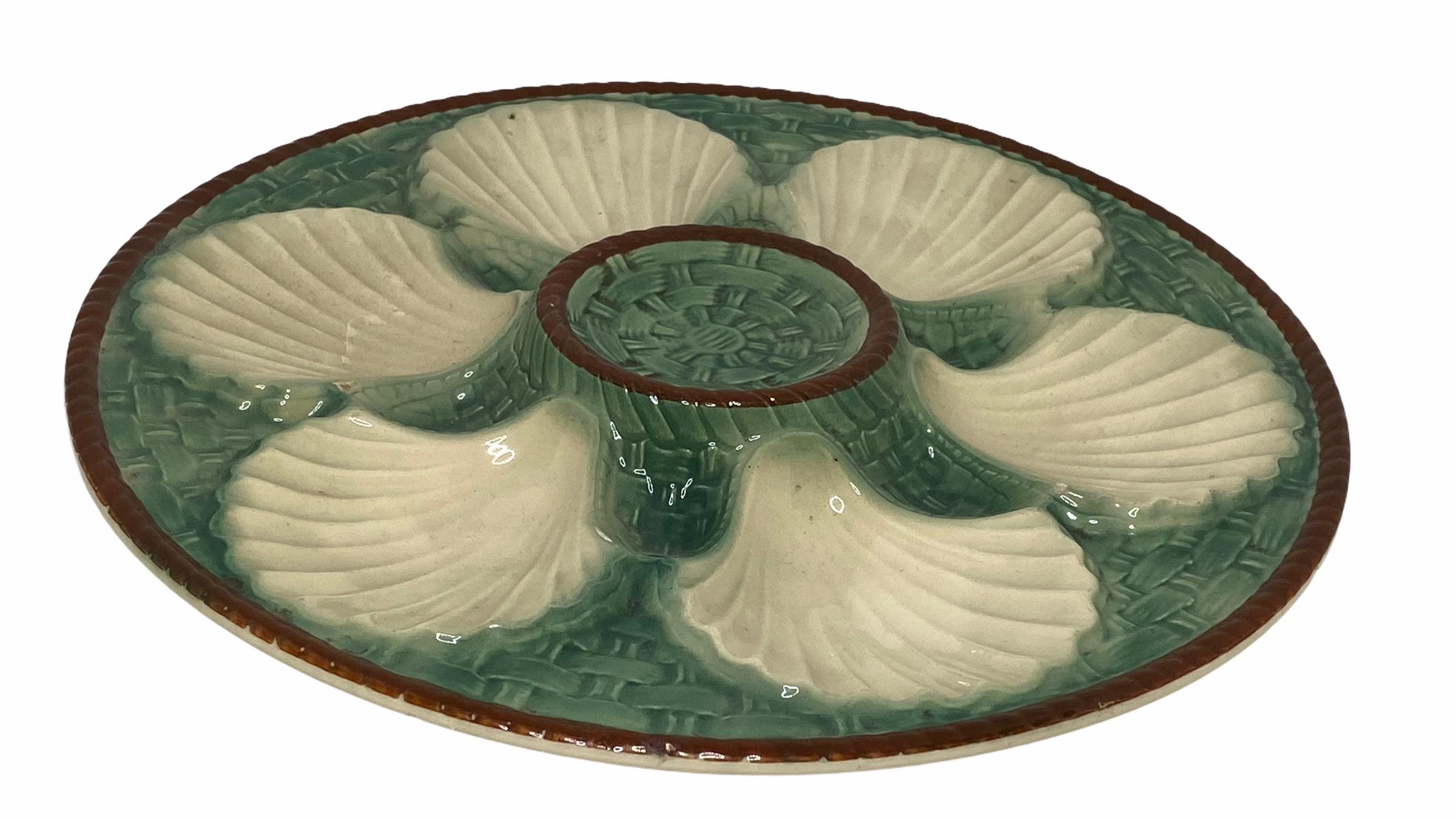 Beautiful Vintage Ceramic Majolica Oyster Plate, French France 3