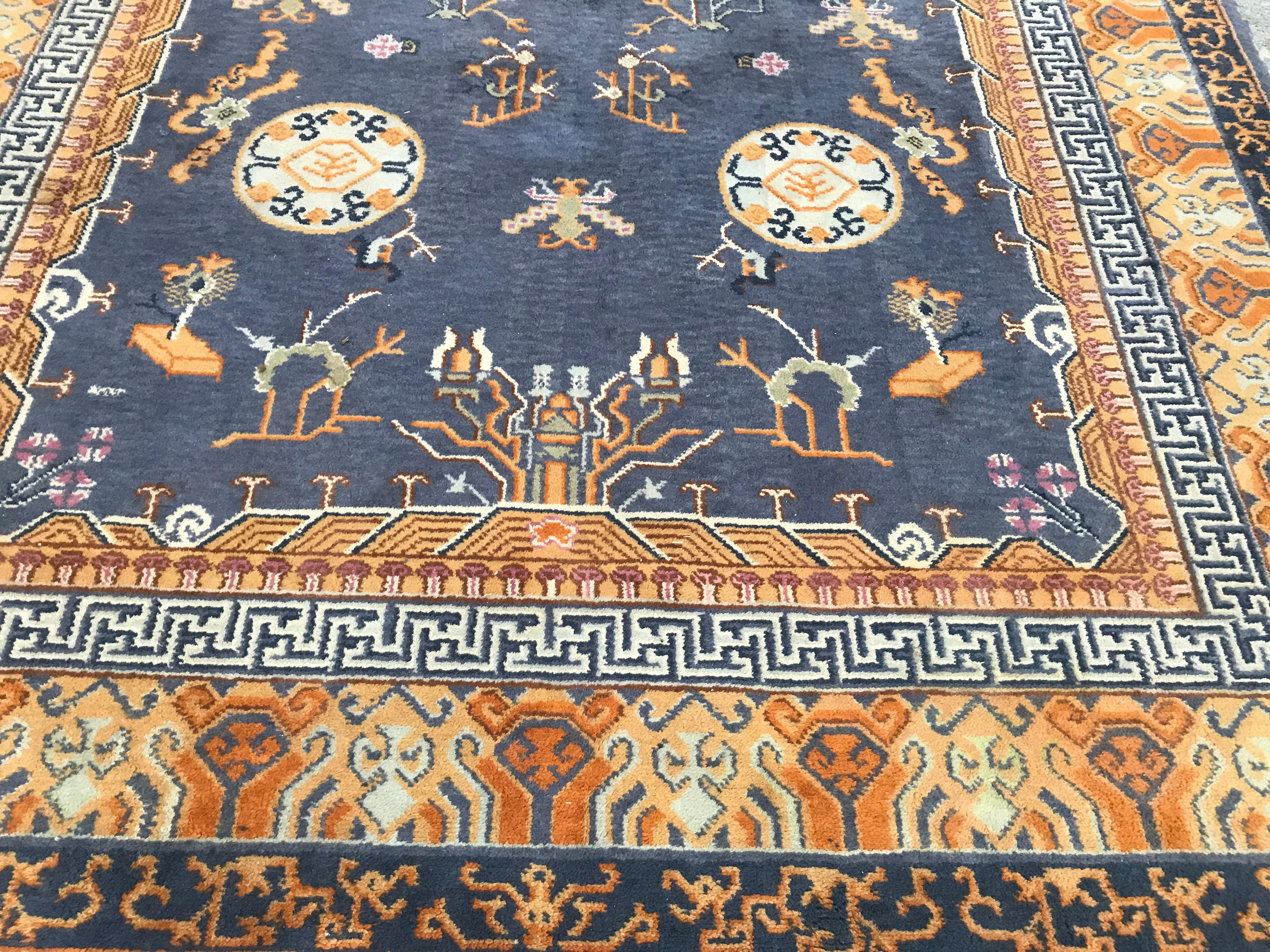 20th Century Bobyrug’s Beautiful Vintage Chinese Design French Knotted Rug For Sale