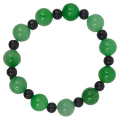 Beautiful Vintage Chinese Emerald Green Jadeite Beaded Bracelet up to 7.5" wrist