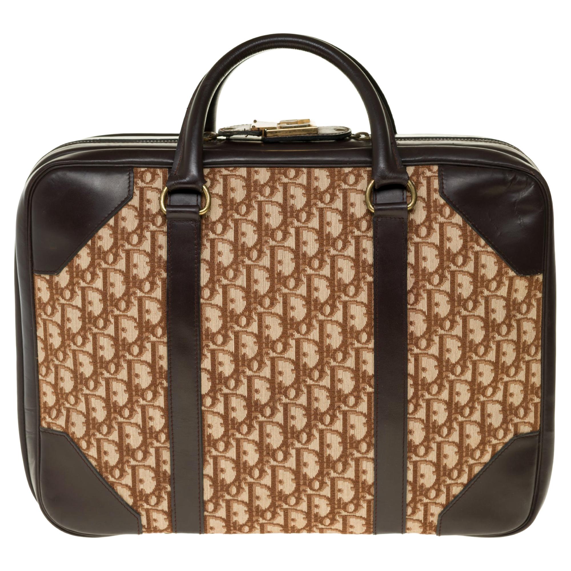 Vintage Christian Dior Luggage Brown Suitcase Monogram Medium