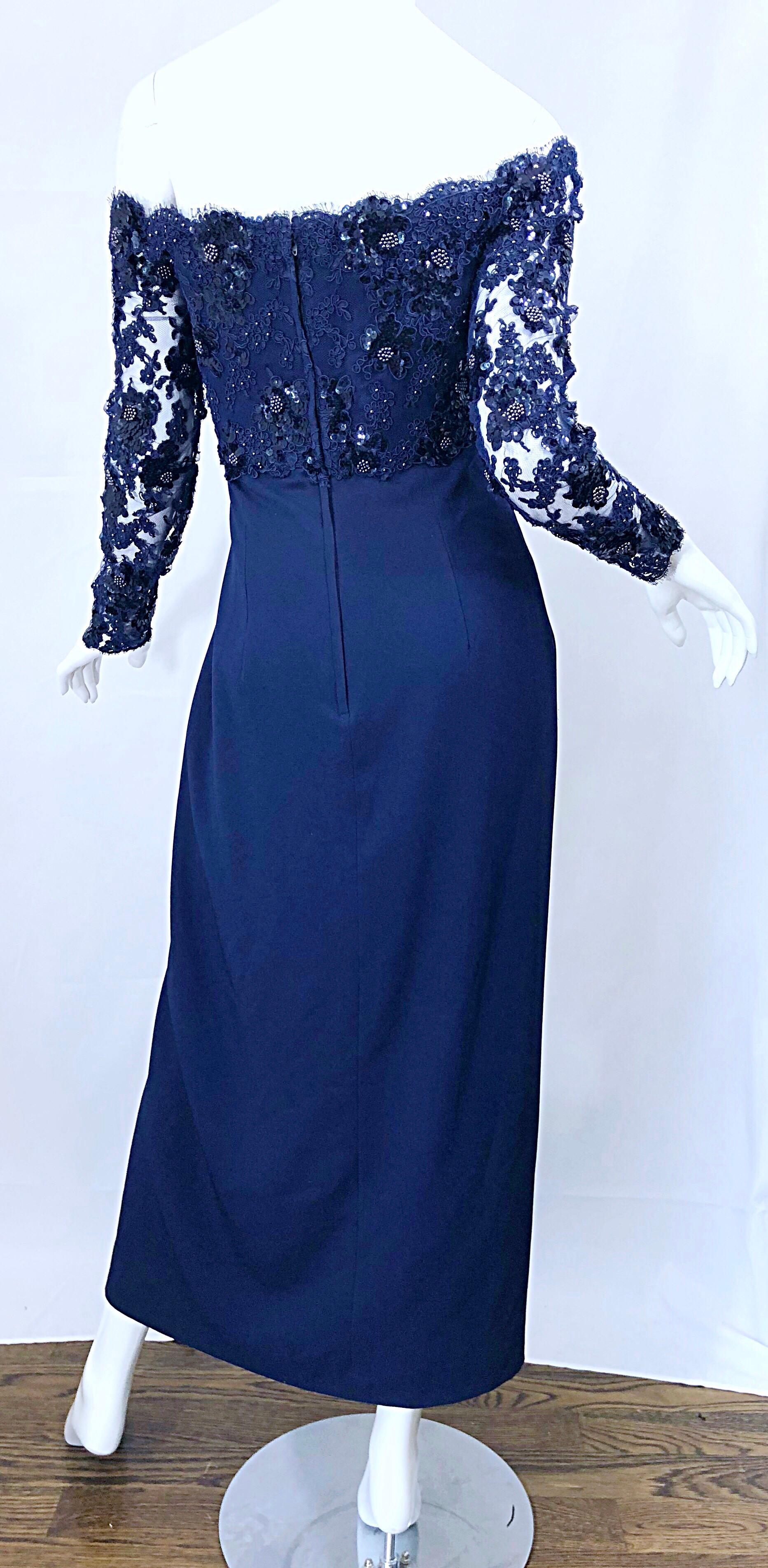 Beautiful Vintage Christian Dior Size 8 / 10 Navy Blue Lace Sequined Gown 8