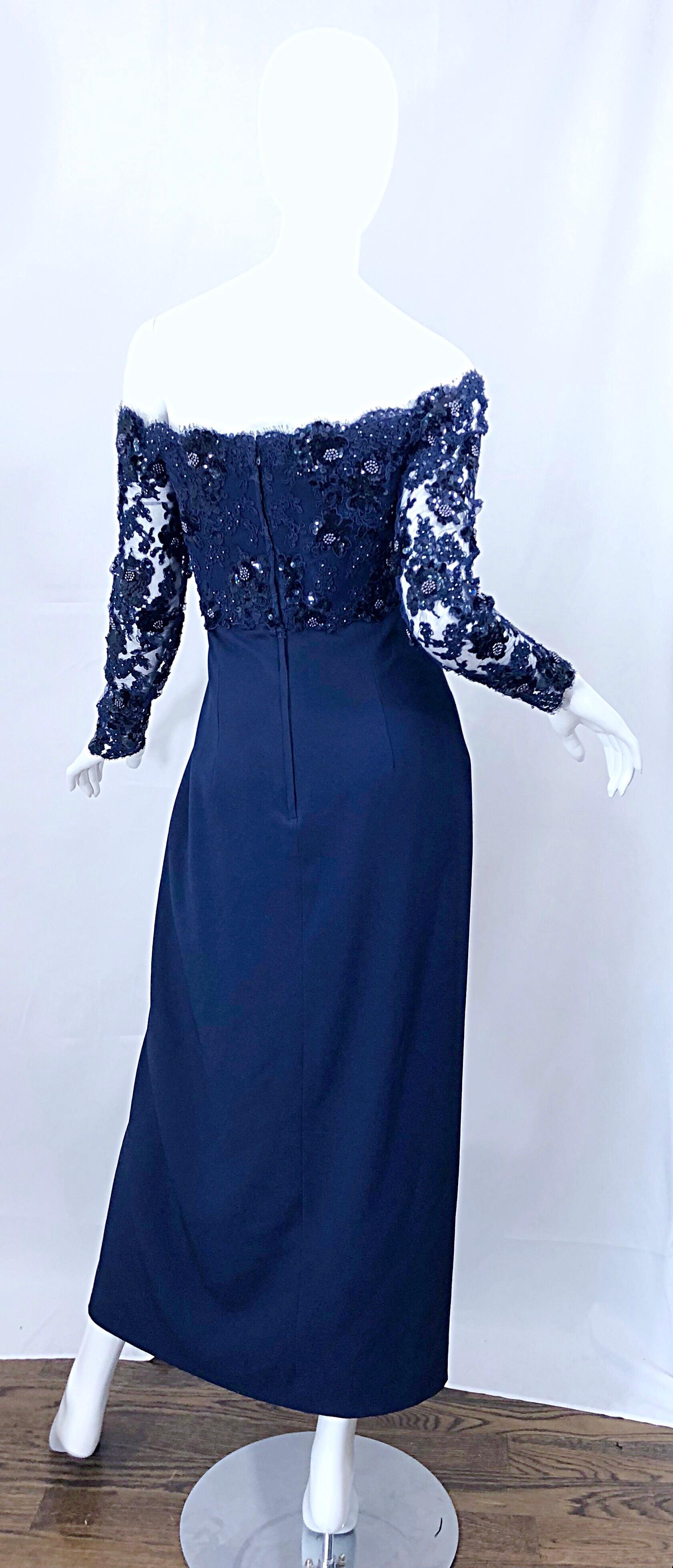 Beautiful Vintage Christian Dior Size 8 / 10 Navy Blue Lace Sequined Gown 2