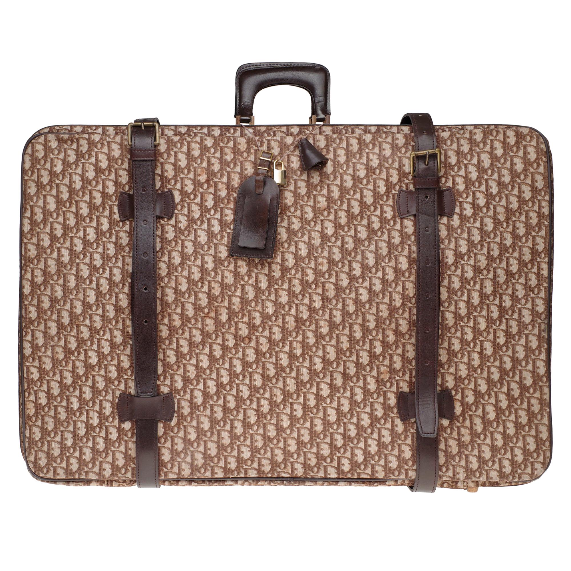 Beautiful vintage Christian Dior suitcase in brown monogram canvas and leather