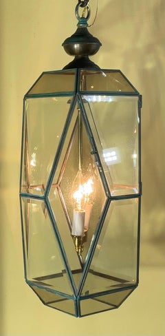 Beautiful Vintage Cubist Style Hexagonal Lantern Pendant Light Fixture