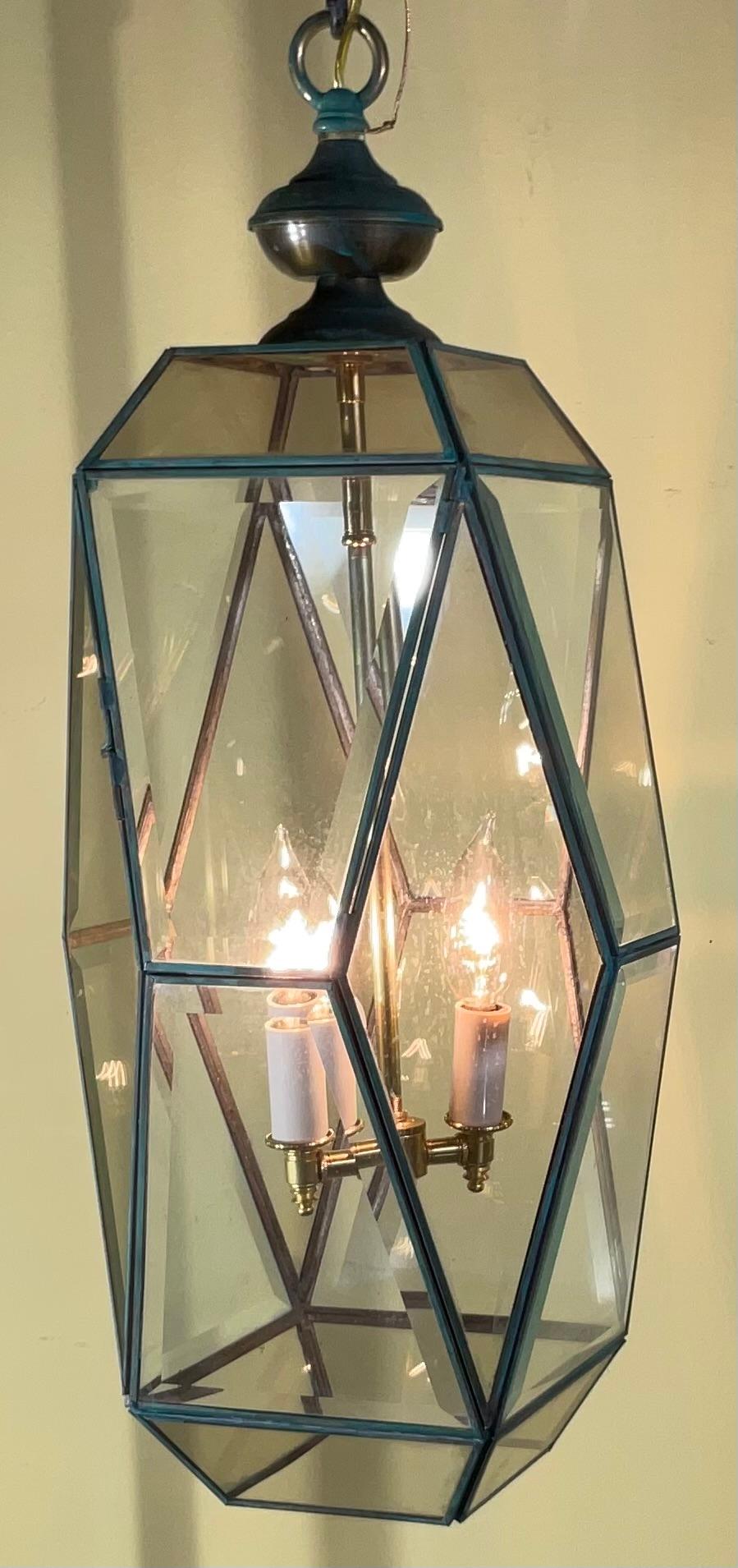 Wunderschöne kubistische sechseckige Laterne im Vintage-Stil Pendelleuchte (Handgefertigt) im Angebot