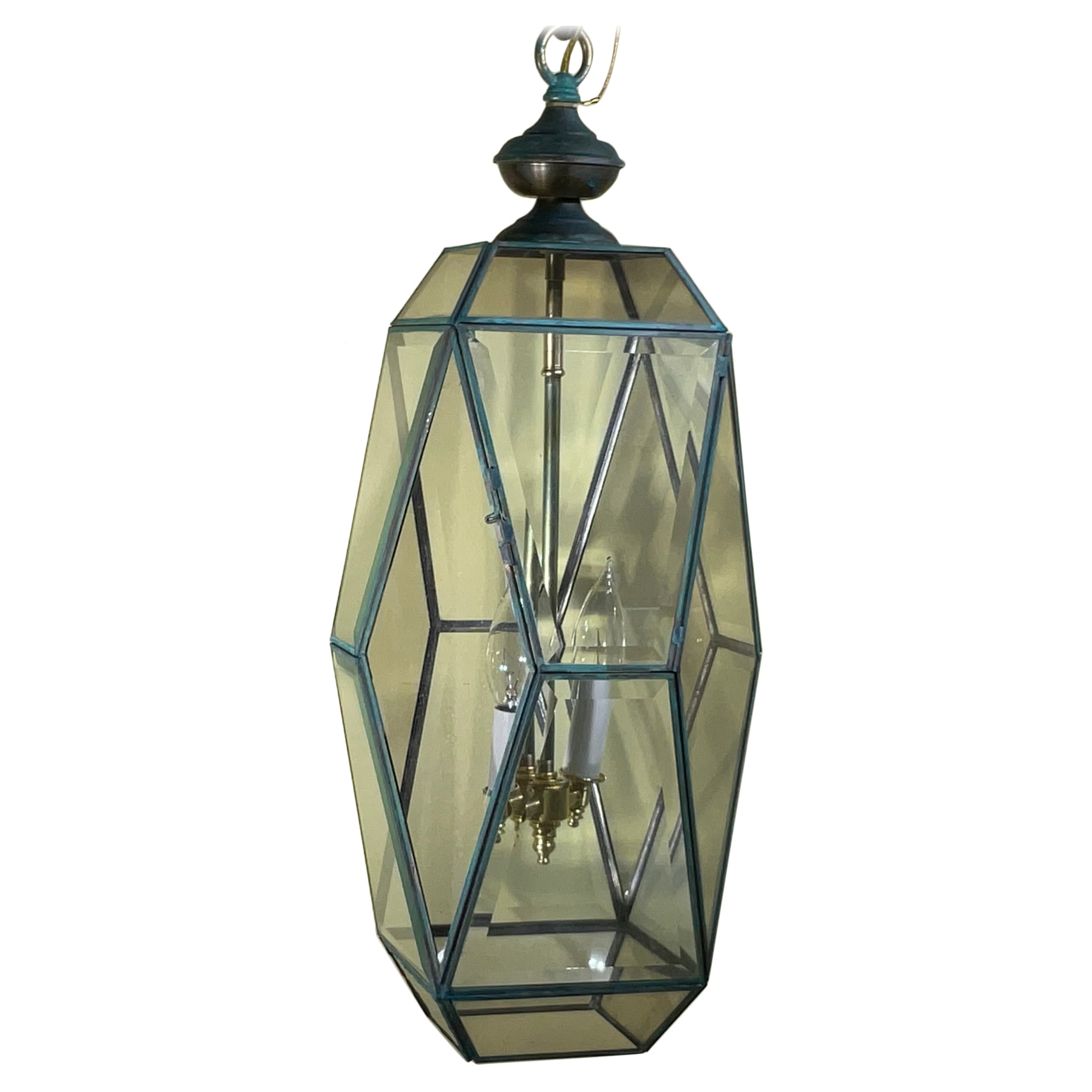 Wunderschöne kubistische sechseckige Laterne im Vintage-Stil Pendelleuchte im Angebot