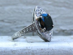 Beautiful Vintage Diamond and Sapphire Navette Platinum Ring.