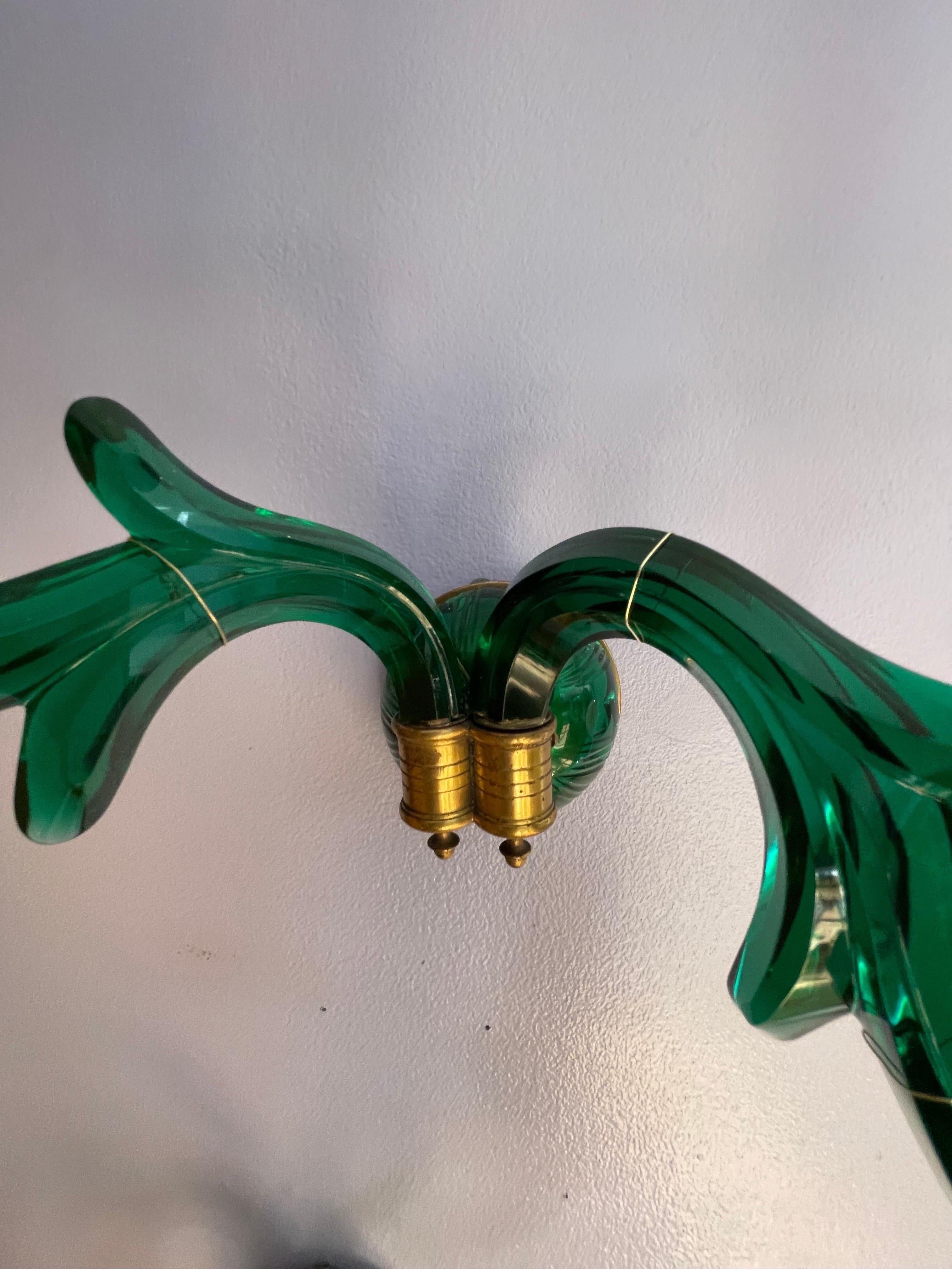 Art Glass Beautiful vintage emerald green art glass French wired sconces 