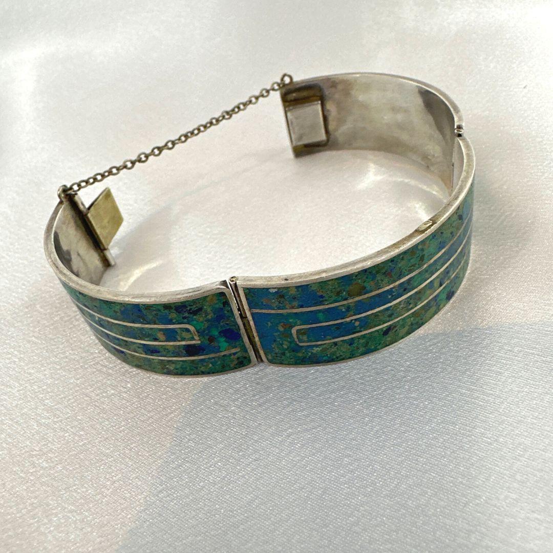 Beautiful Vintage Enamel Sterling Silver Bangle Bracelet 1