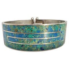 Beautiful Vintage Enamel Sterling Silver Bangle Bracelet