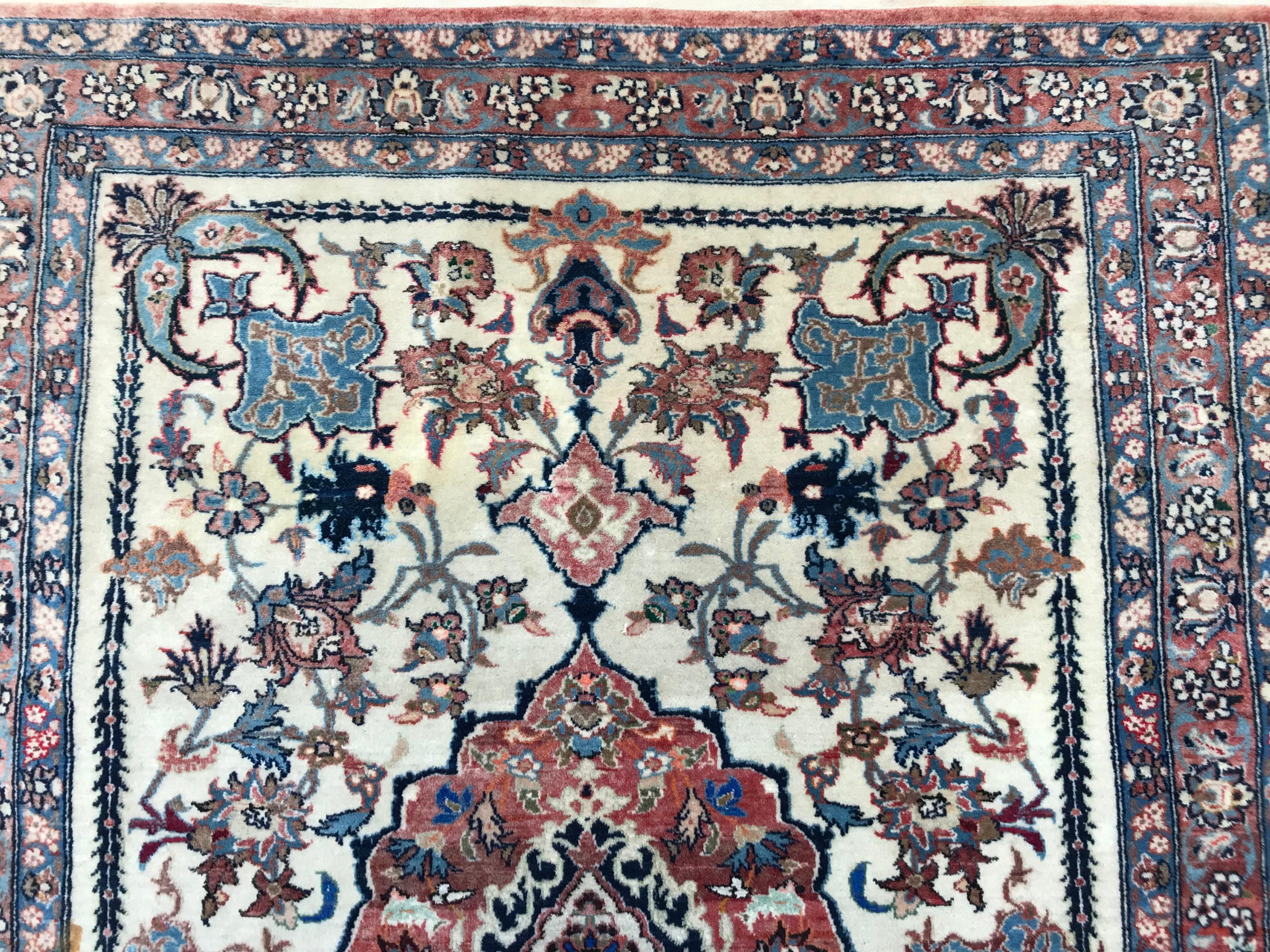 Hand-Knotted Bobyrug’s Beautiful Vintage Floral Ispahan Rug For Sale