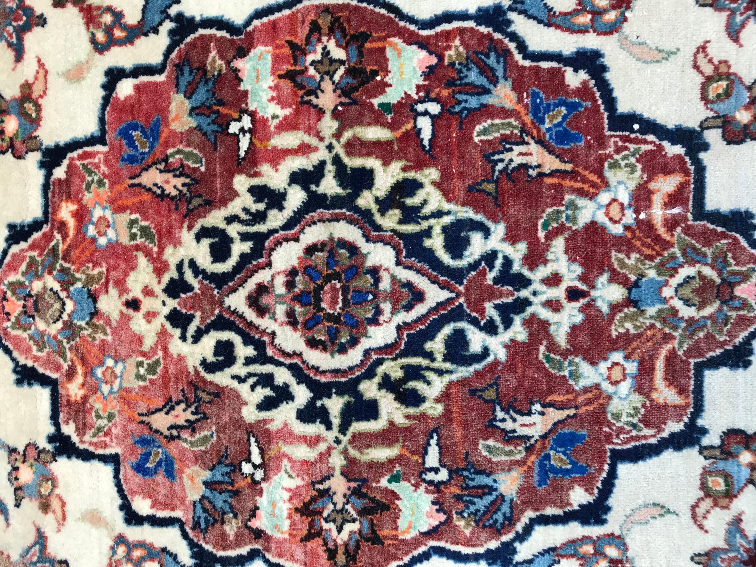 20th Century Bobyrug’s Beautiful Vintage Floral Ispahan Rug For Sale
