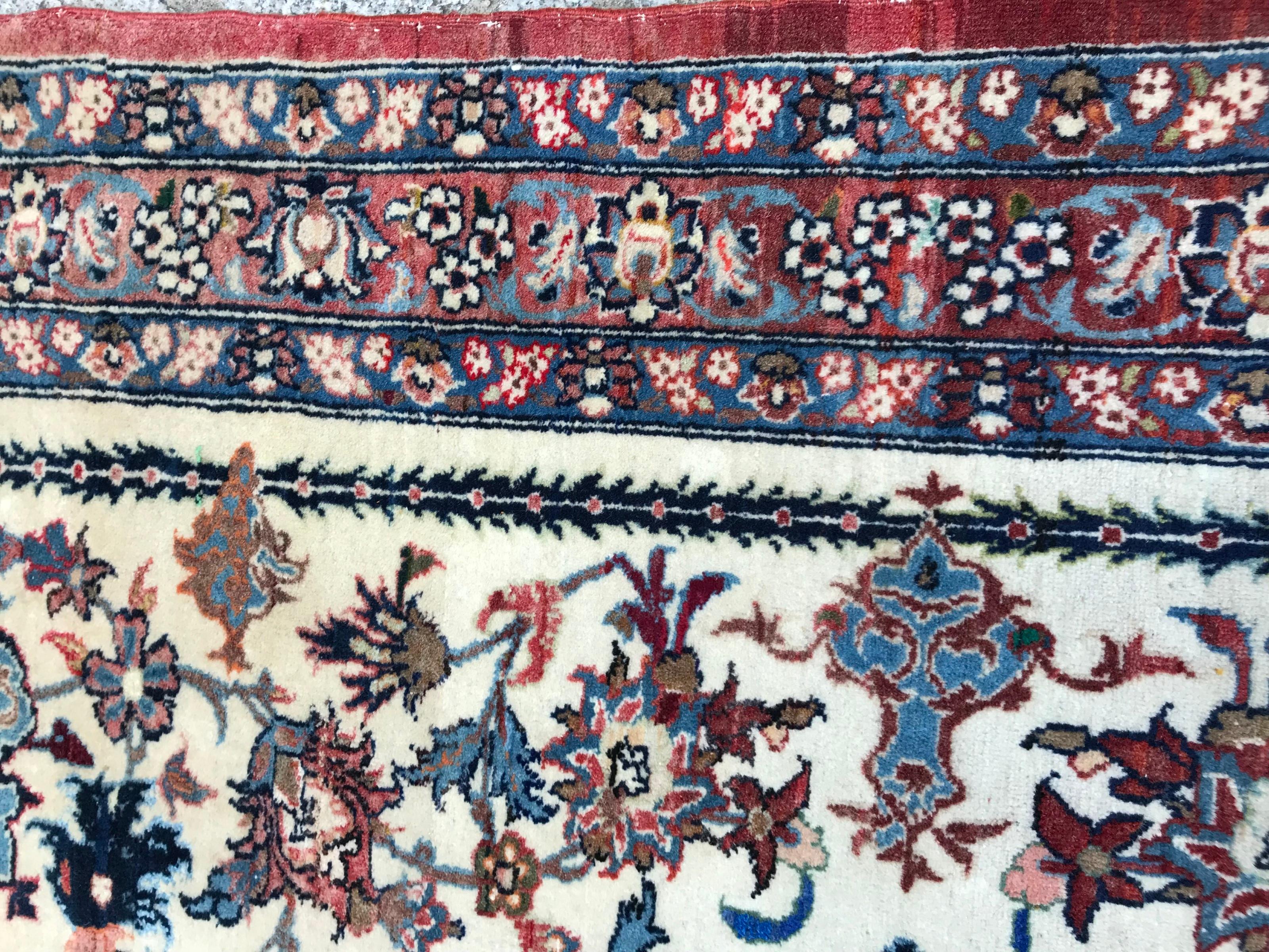 Cotton Bobyrug’s Beautiful Vintage Floral Ispahan Rug For Sale